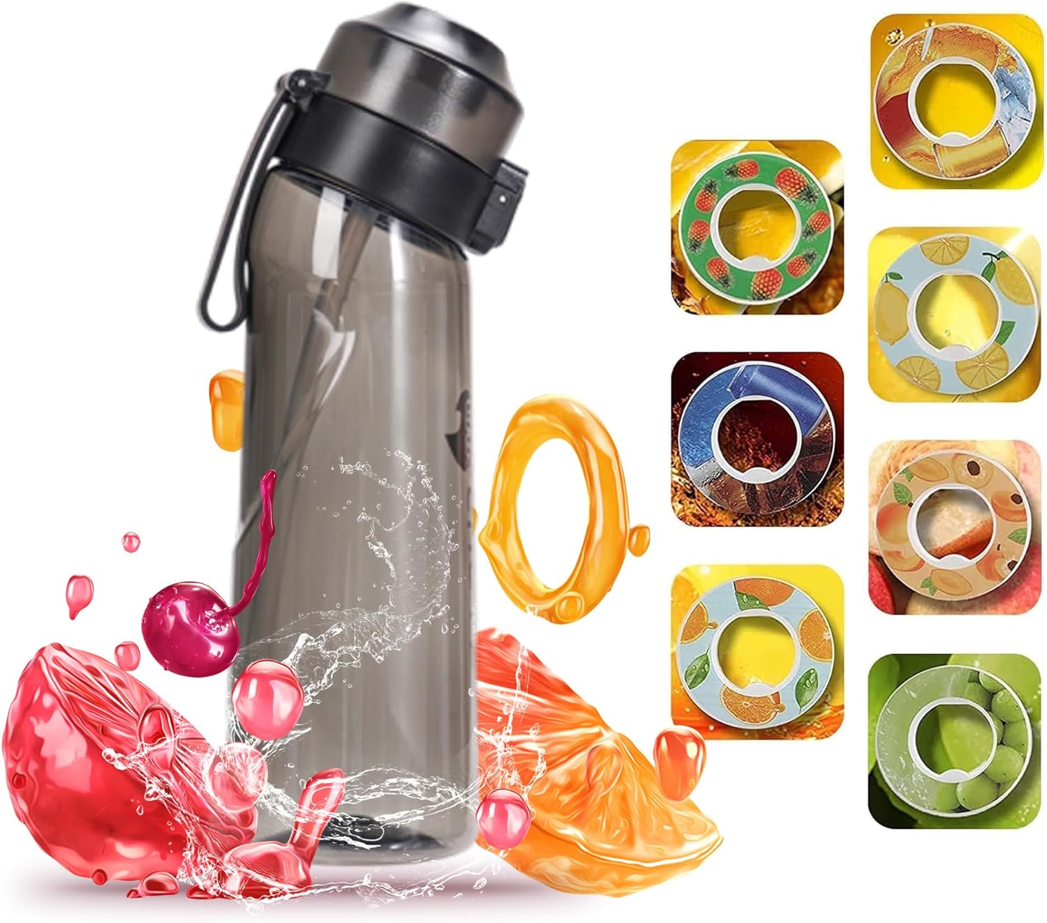 Botella de agua de aire, con 7 cápsulas de sabor, sin BPA, 0 azúcar, 0 calorías, 22.0 fl oz, botella de agua perfumada, botella de agua deportiva,