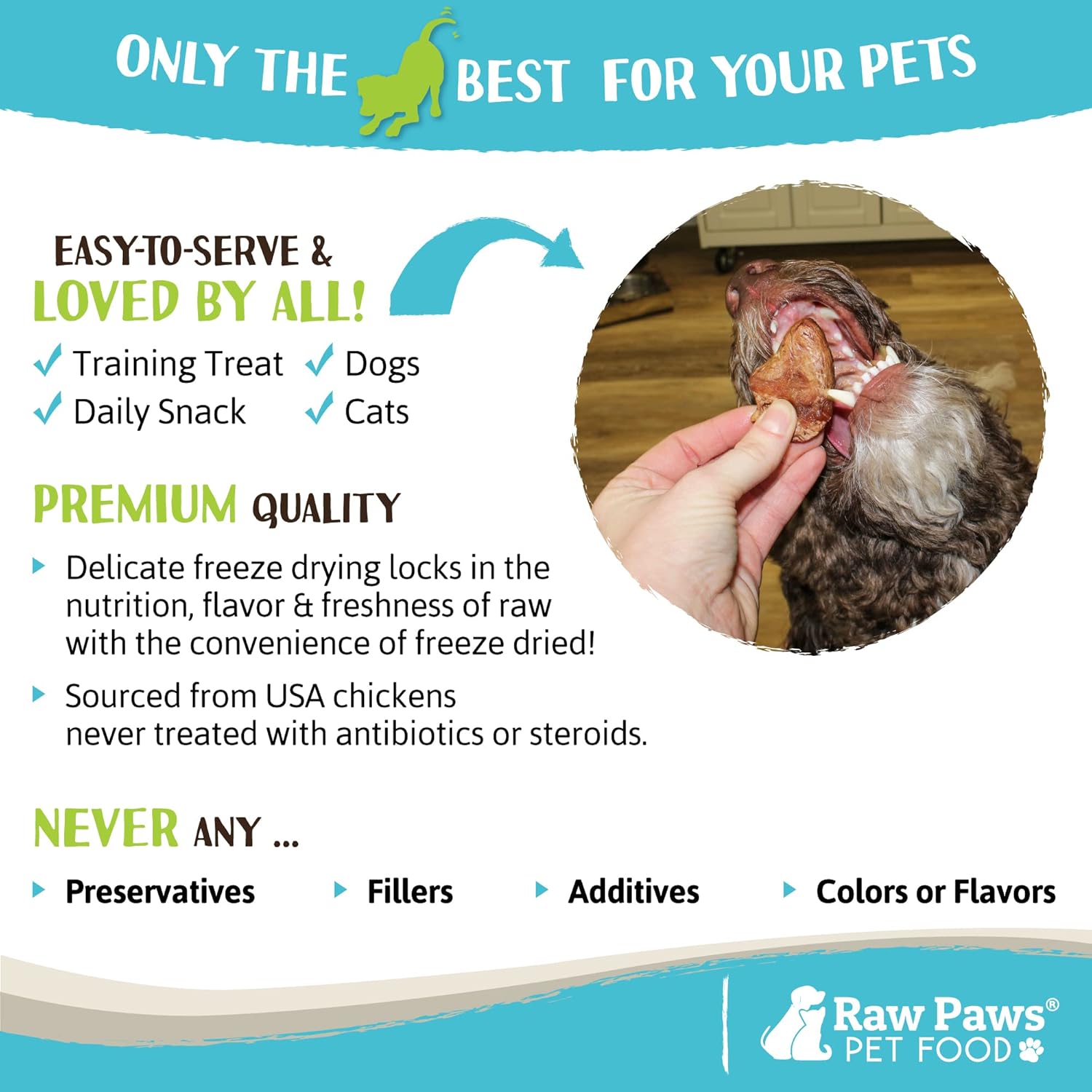 Raw Paws Corazones de pollo liofilizados para perros, 4 onzas, integrales, fabricados en Estados Unidos, corazones liofilizados para perros,