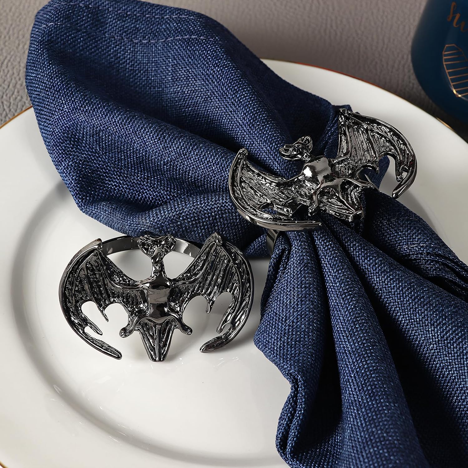 Juego de 6 servilleteros de metal, servilleteros de Halloween para cena, banquete de fiesta de vacaciones, decoración de mesa de buffet (murciélago)