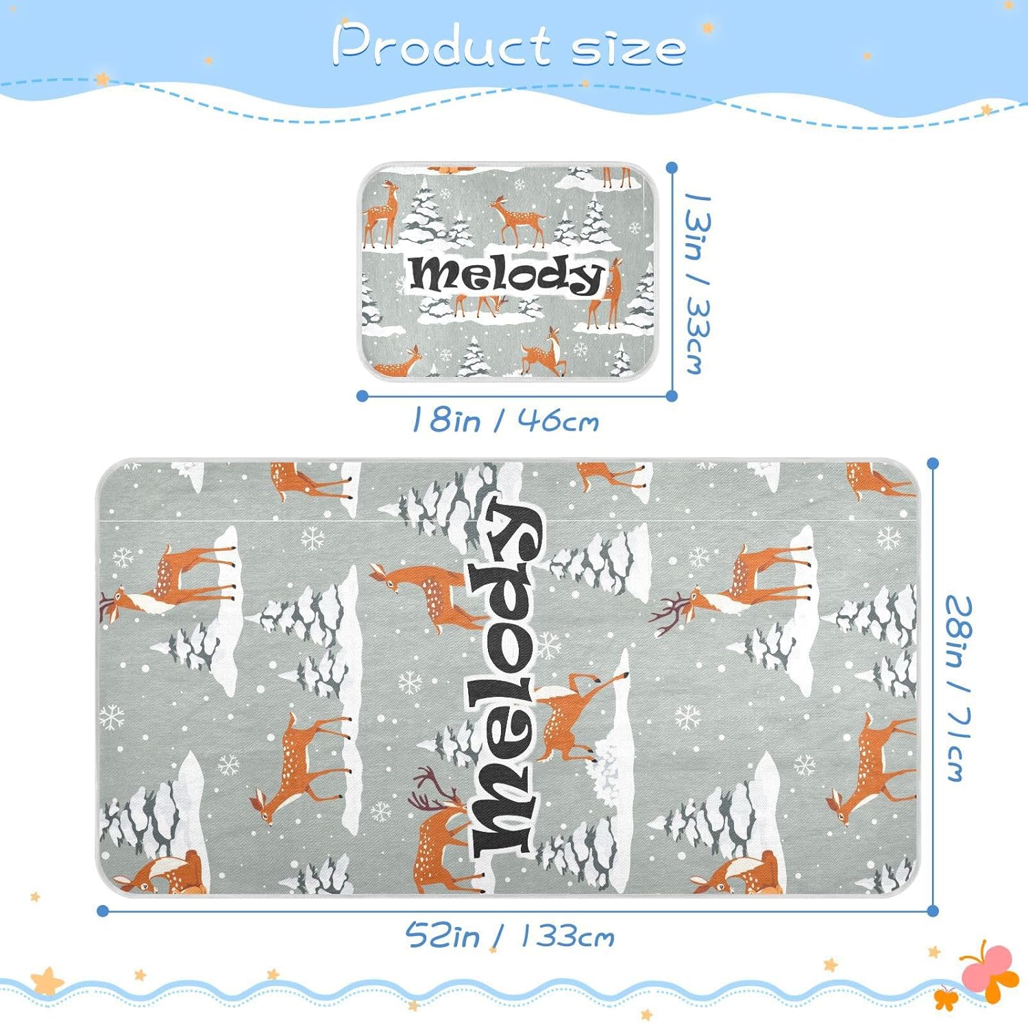 Custom Christmas Cartoon Deers Crib Mattress Protector Pad for Boys Girls Baby Ice Silk Mat Bed Crib Toddler Mattress Protector Cooling Mattress