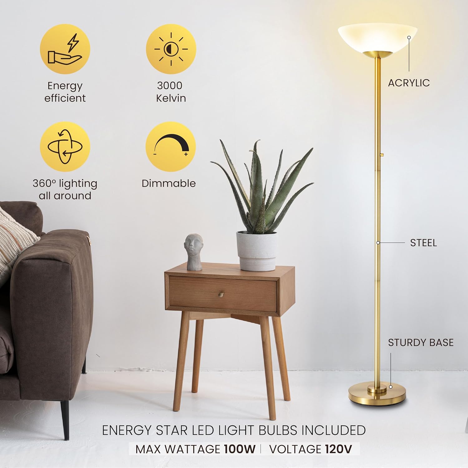 Lámpara de pie súper brillante 8000LUMEN!! DIMMABLE 30K Ilumina una habitación completa, diseño moderno y elegante