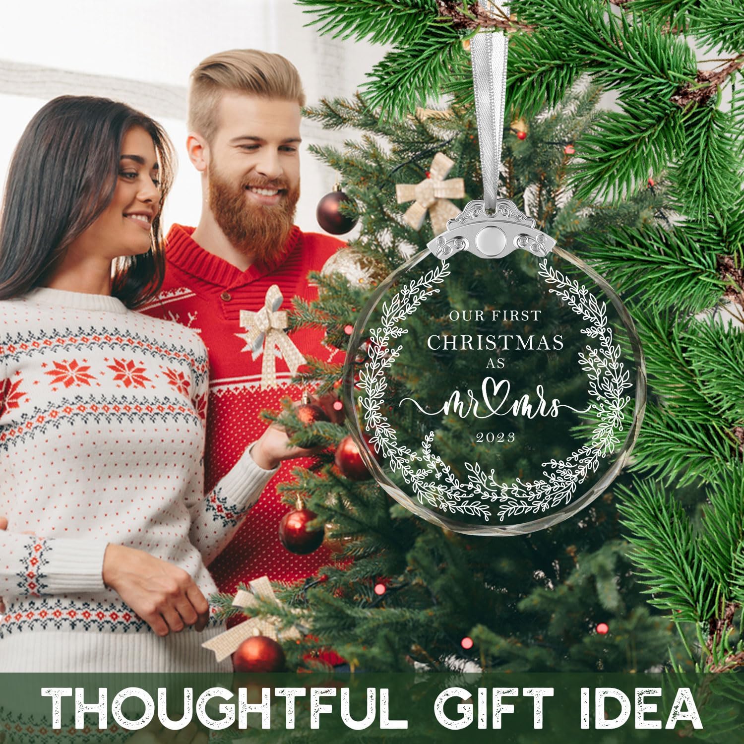 Adorno de matrimonio de nuestra primera Navidad 2023, nuestra primera Navidad como el señor y la señora 2023, adorno de casado de primera Navidad