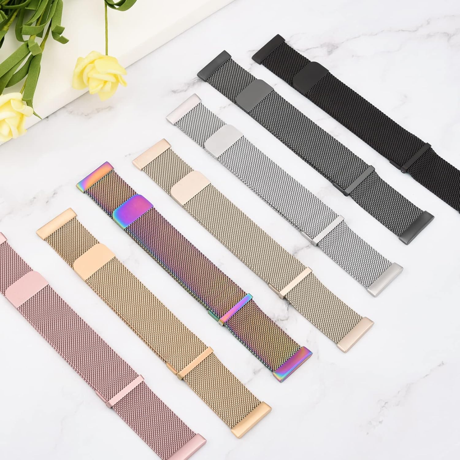 Correa de metal para Fitbit Sense BandsFitbit Versa 3 bandas mujeres hombres, malla de acero inoxidable magnética correa de repuesto para reloj