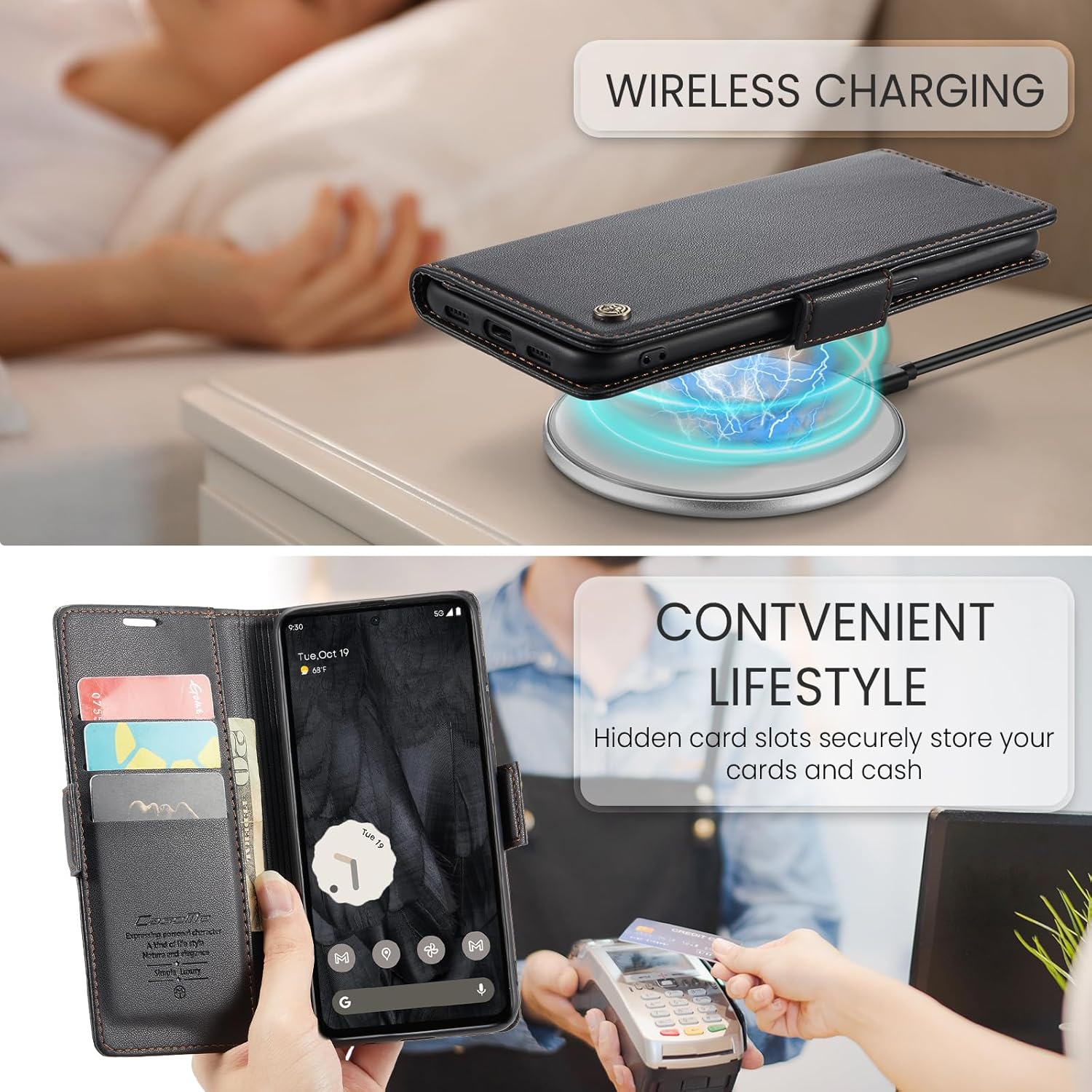 Funda para Google Pixel 8 Pro, bloqueo RFID Funda de piel sintética tipo cartera con tarjetero y soporte para tarjetas, funda de teléfono a prueba