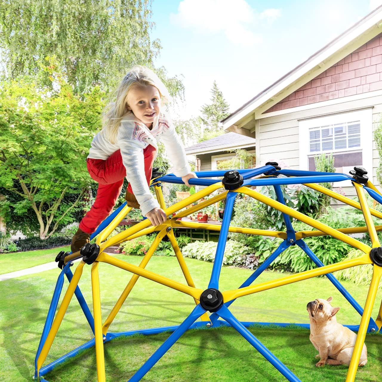 GIKPAL Cúpula de escalada, escalada de cúpula geométrica mejorada de 6 pies con agarre de escalada para niños, equipo de juego para interiores y
