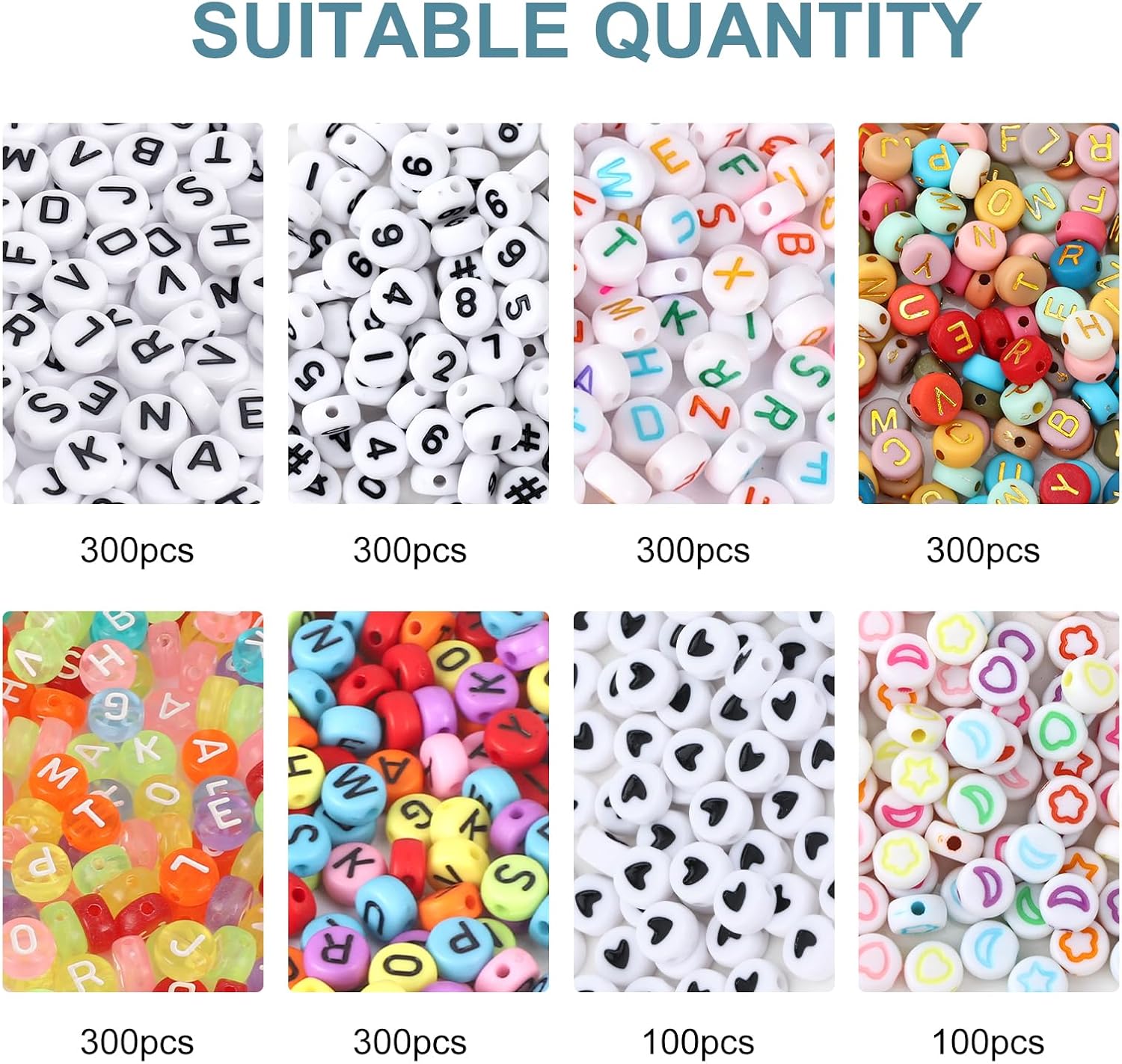 QUEFE 2000 cuentas de letras para pulseras, cuentas redondas de números del alfabeto de 9 colores con 1 rollo de cuerda elástica para hacer joyas,