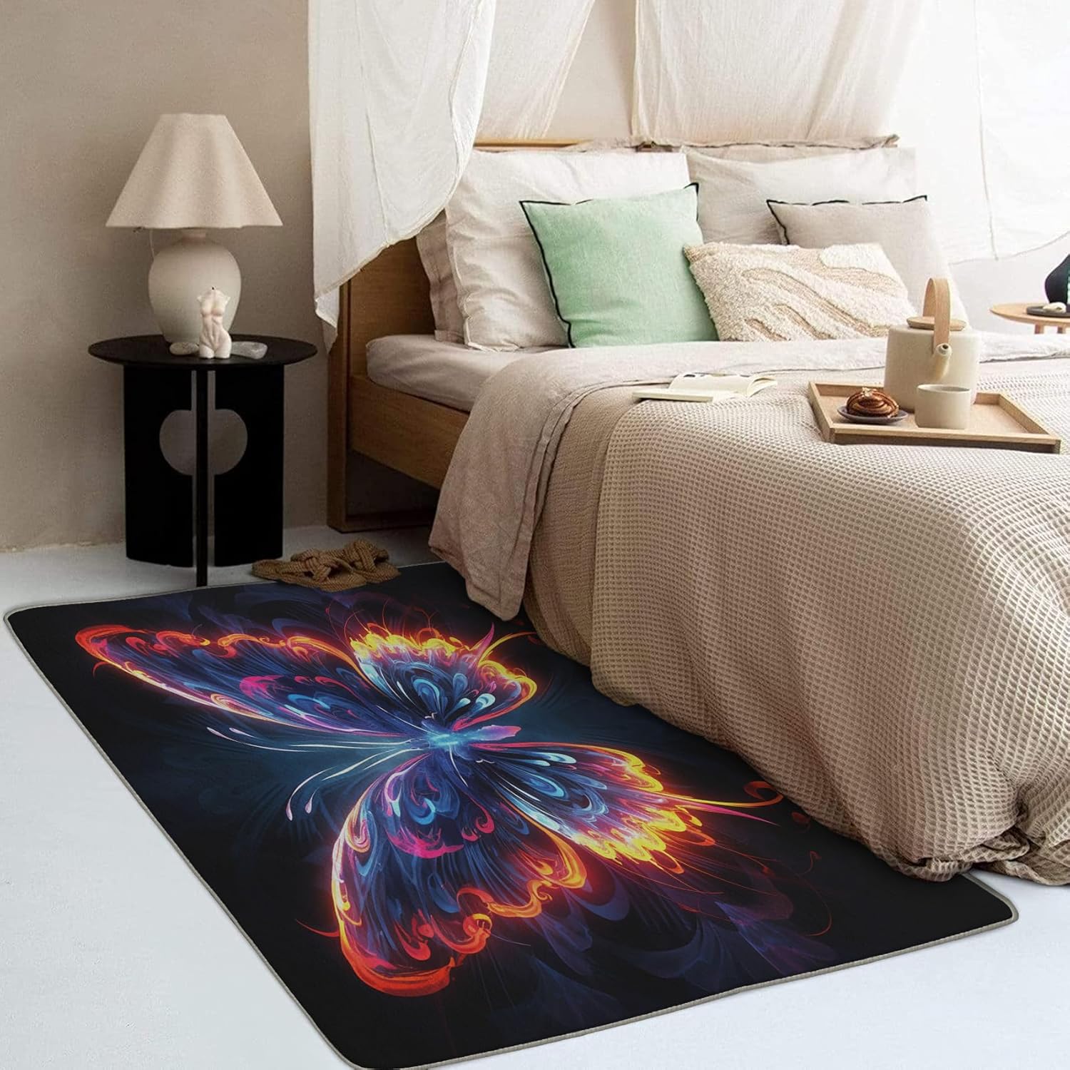 ZDABAOEC Alfombra de mariposa de 3 x 5 pies, alfombra de fantasía para dormitorio, sala de estar, entrada, alfombra pequeña con patrón de mariposa