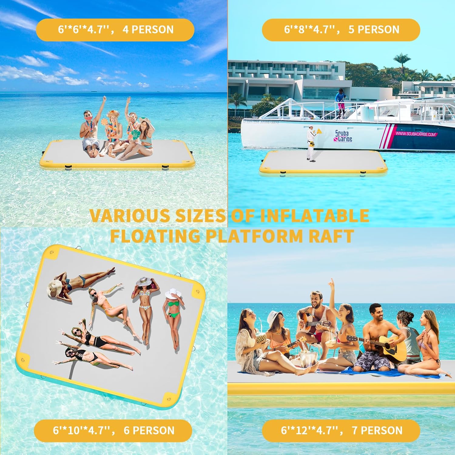 Muelle flotante inflable, balsa inflable de plataforma de agua de 8 x 6 pies con bomba de aire y bolsa de almacenamiento, tapete flotante para isla