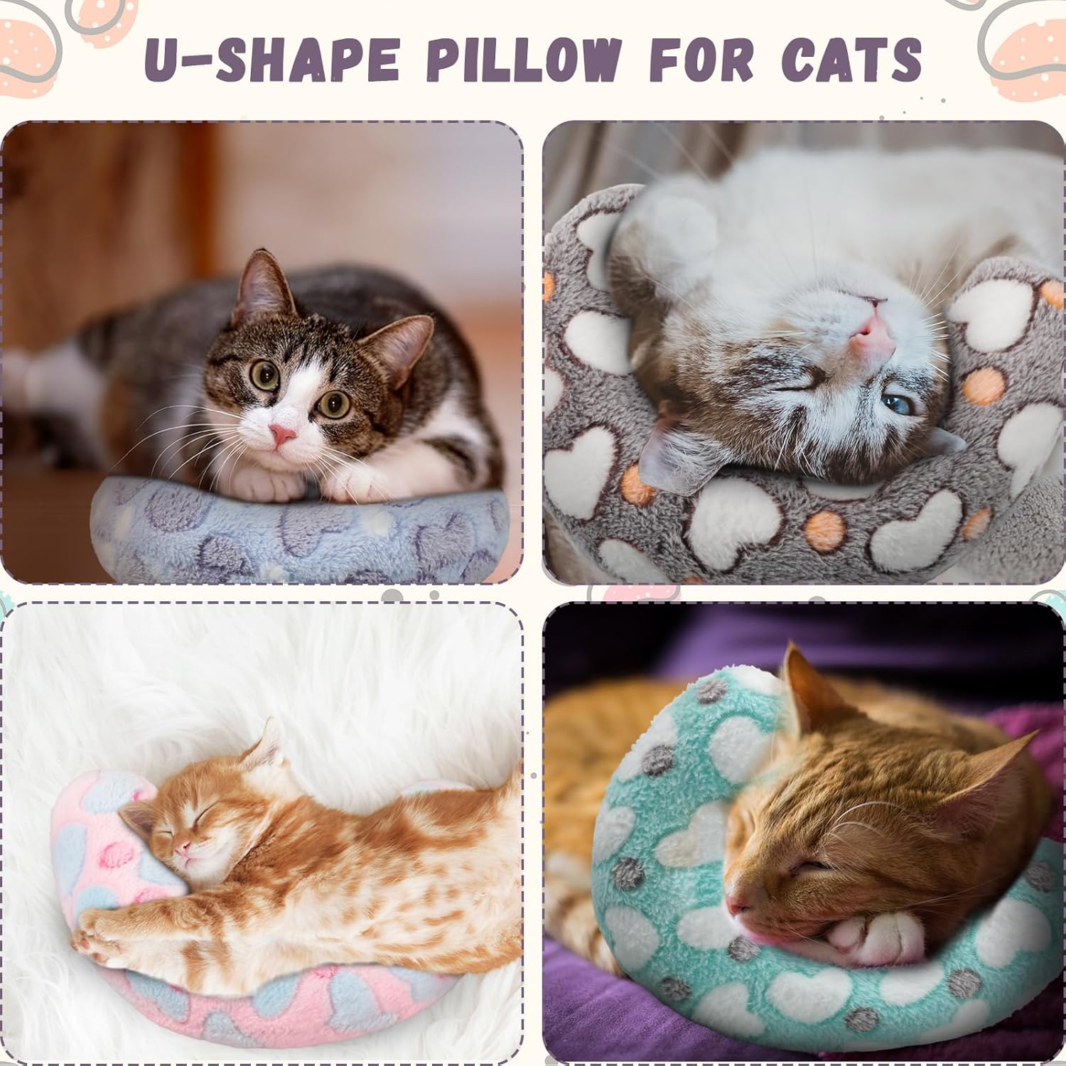 4 almohadas para gatos, cachorros, almohada suave para gatos, almohada mullida para mascotas, juguete calmante para mascotas, medio dona, en forma