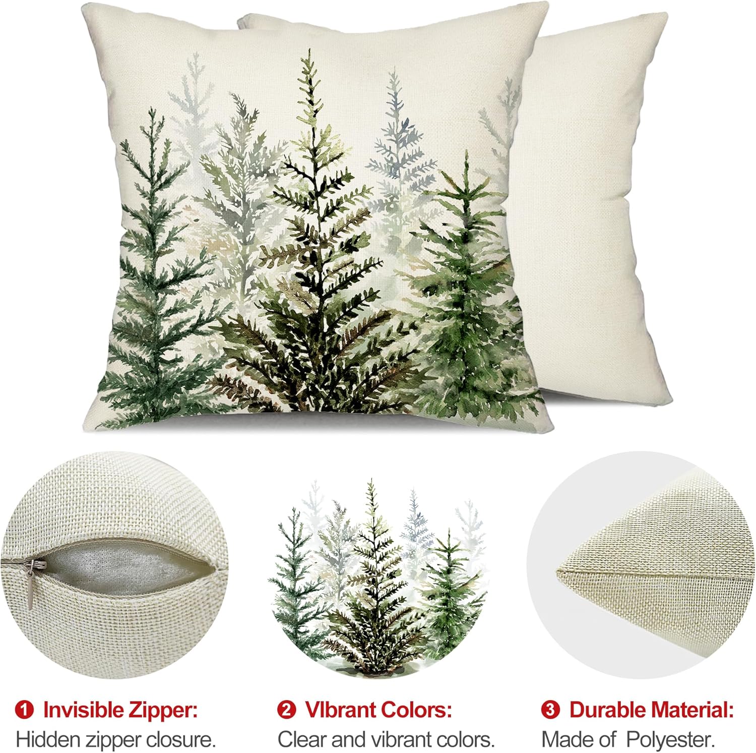 DFXSZ Juego de 2 fundas de almohada de Navidad de 18 x 18 pulgadas, diseño de acuarela azul y verde, árbol de Navidad, estilo rústico, estampado de