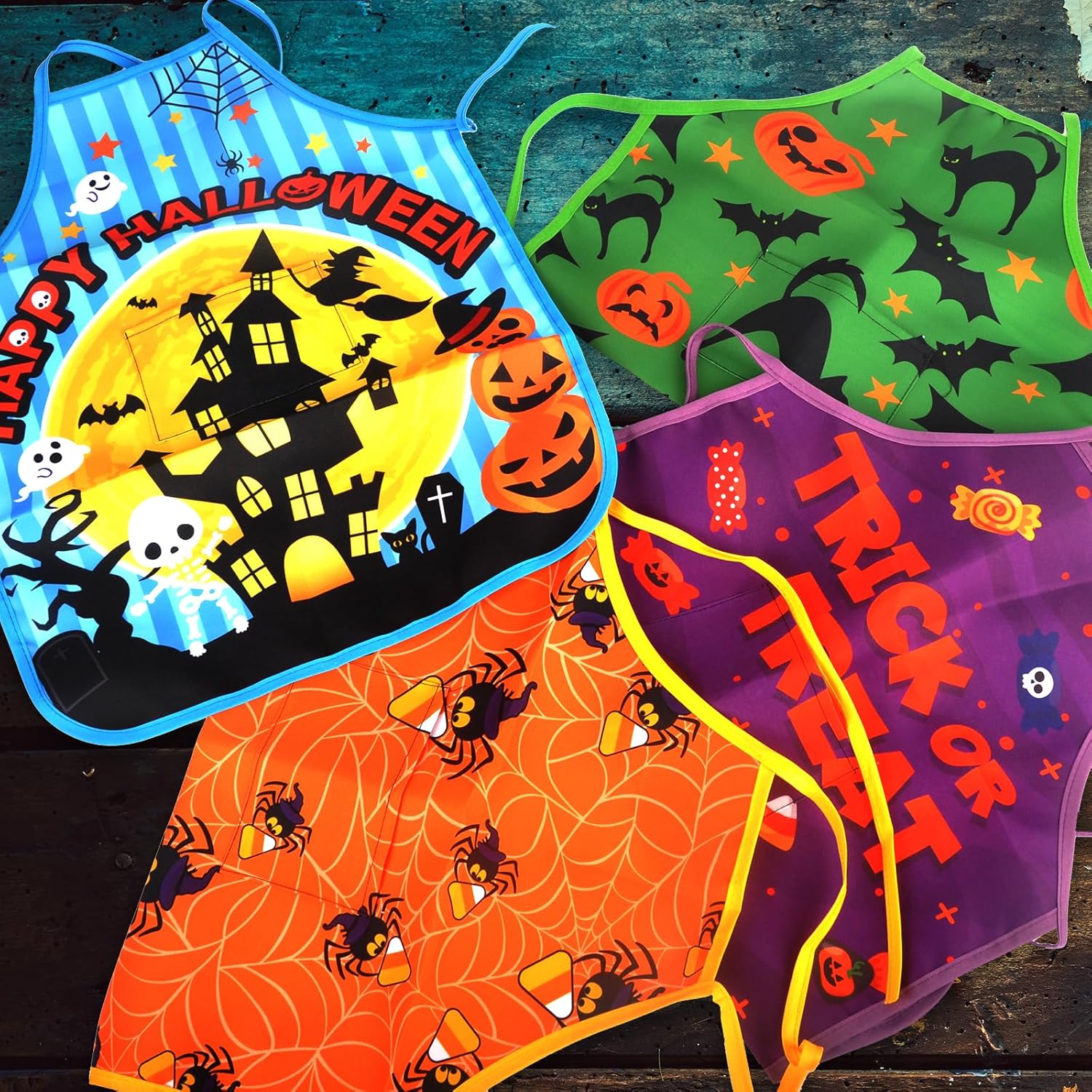 4 delantales de Halloween con bolsillos, delantal de cocina impermeable, delantal para hornear, accesorios de cocina de Halloween