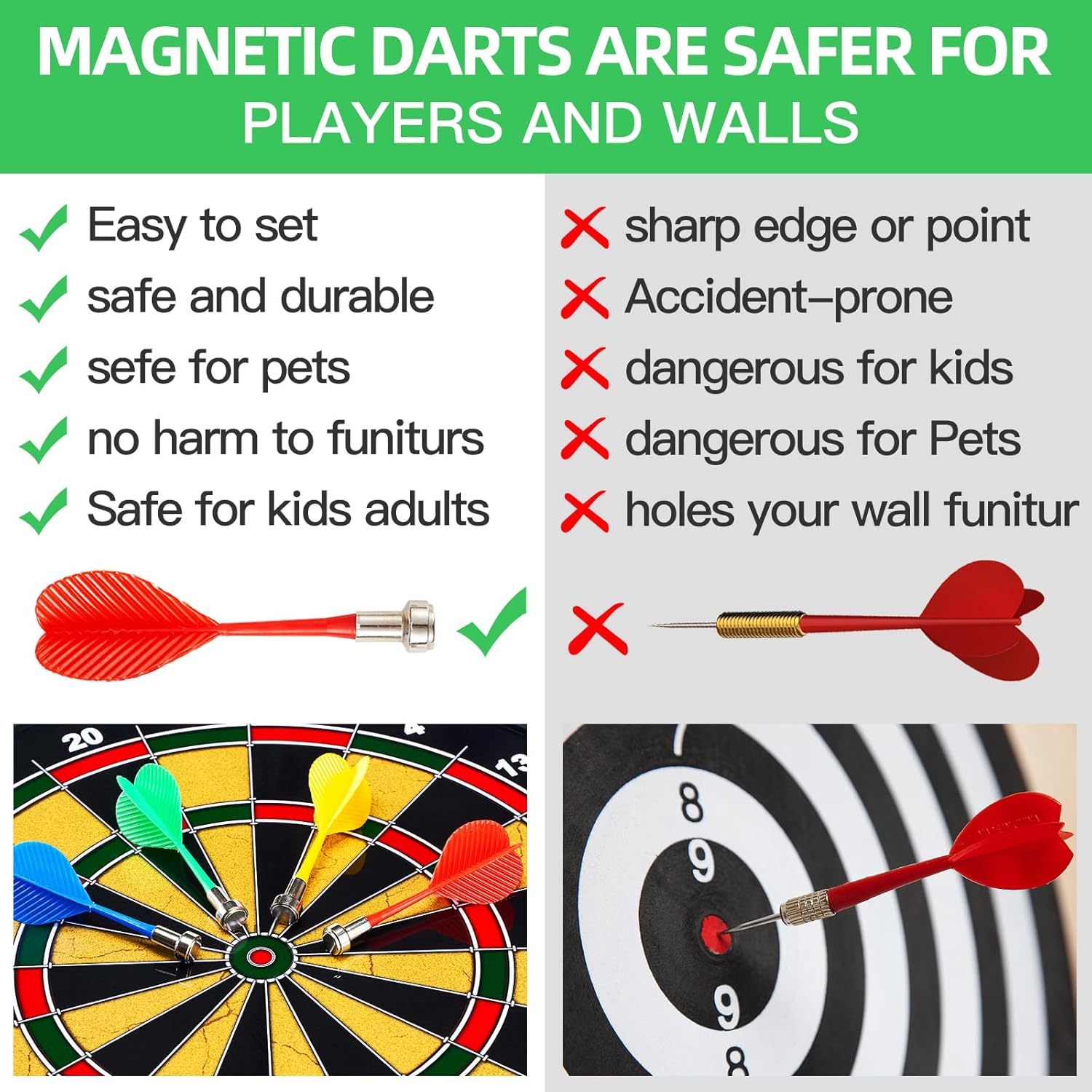 Tablero magnético de dardos de doble cara  con 12 bolas adhesivas y dardos magnéticos, para niños, diversión para fiestas en interiores y