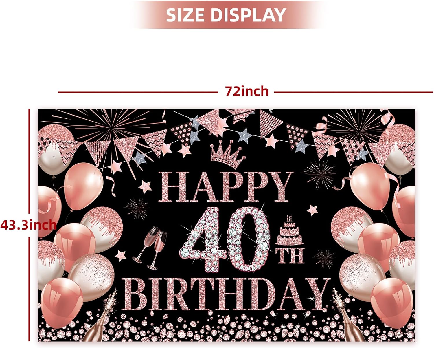 Telón de fondo de cumpleaños número 40, decoración de fondo de cumpleaños de oro rosa para mujer, 5.9 x 3.6 pies, fabuloso cartel de cumpleaños,