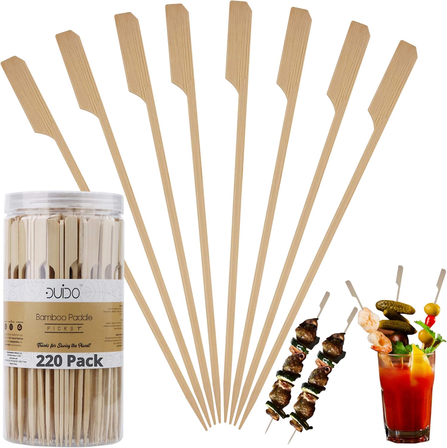 Pinchos de bambú palitos de madera  (paquete de 220  7 pulgadas), brochetas ecológicas para barbacoabarbacoa Kebab aperitivos fruta Kabob Fondue