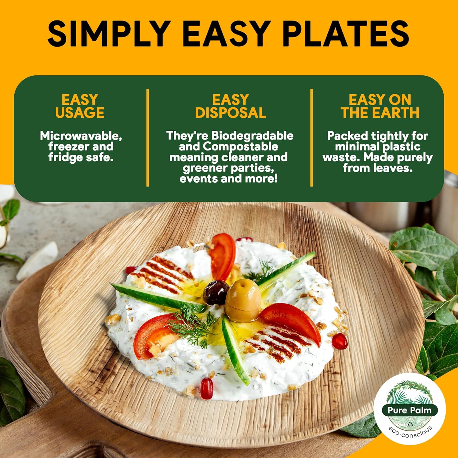Platos de fiesta de 8 pulgadas, platos de hoja de palma, platos biodegradables, 25 piezas, bonitos platos desechables redondos y redondos, con