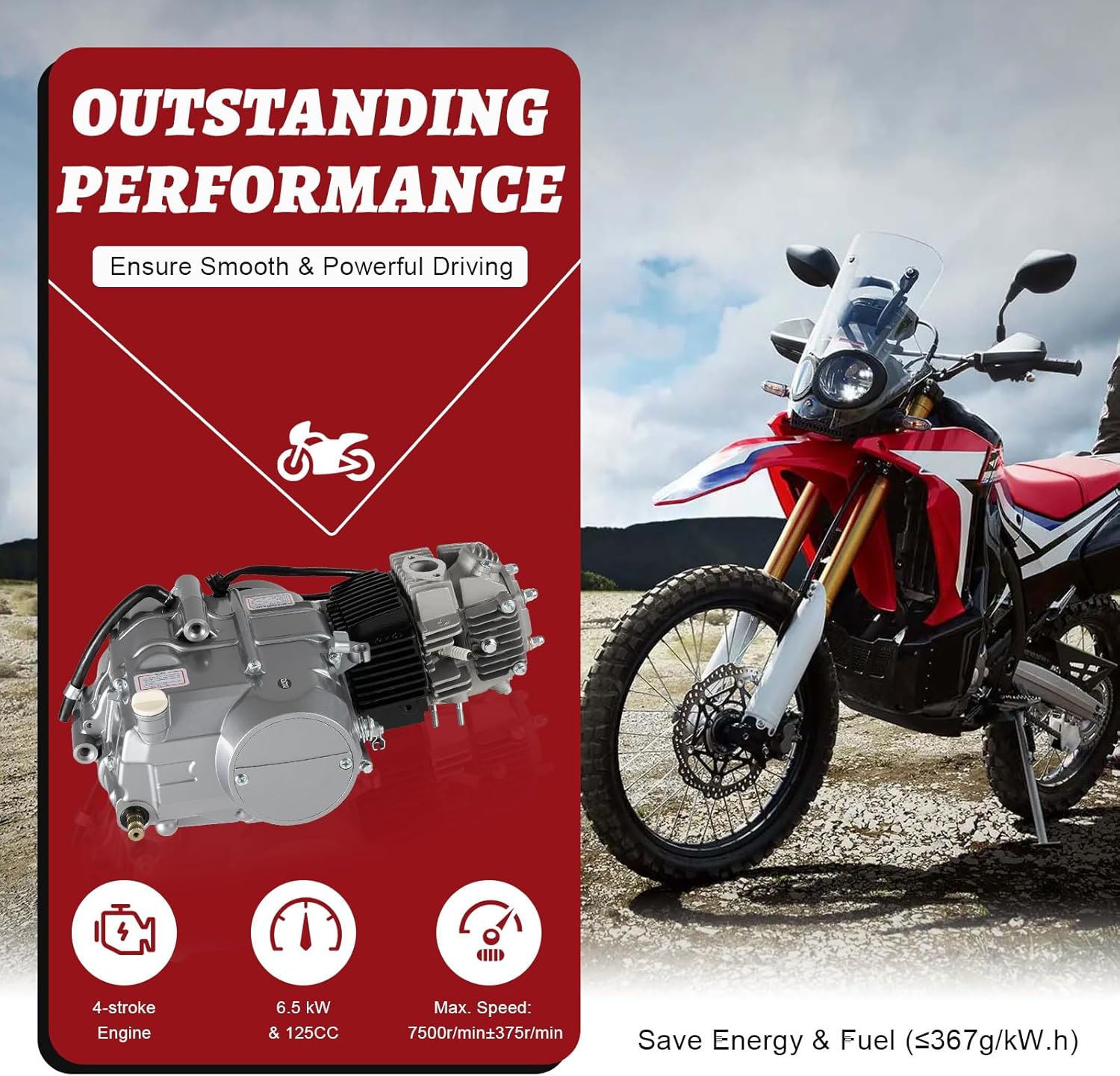 Rosyouth Kit de motor de motor de 4 tiempos de 125 cc, motor de embrague manual, motor de motor refrigerado por aire, motor ATV Quad Dirt Pit Bike