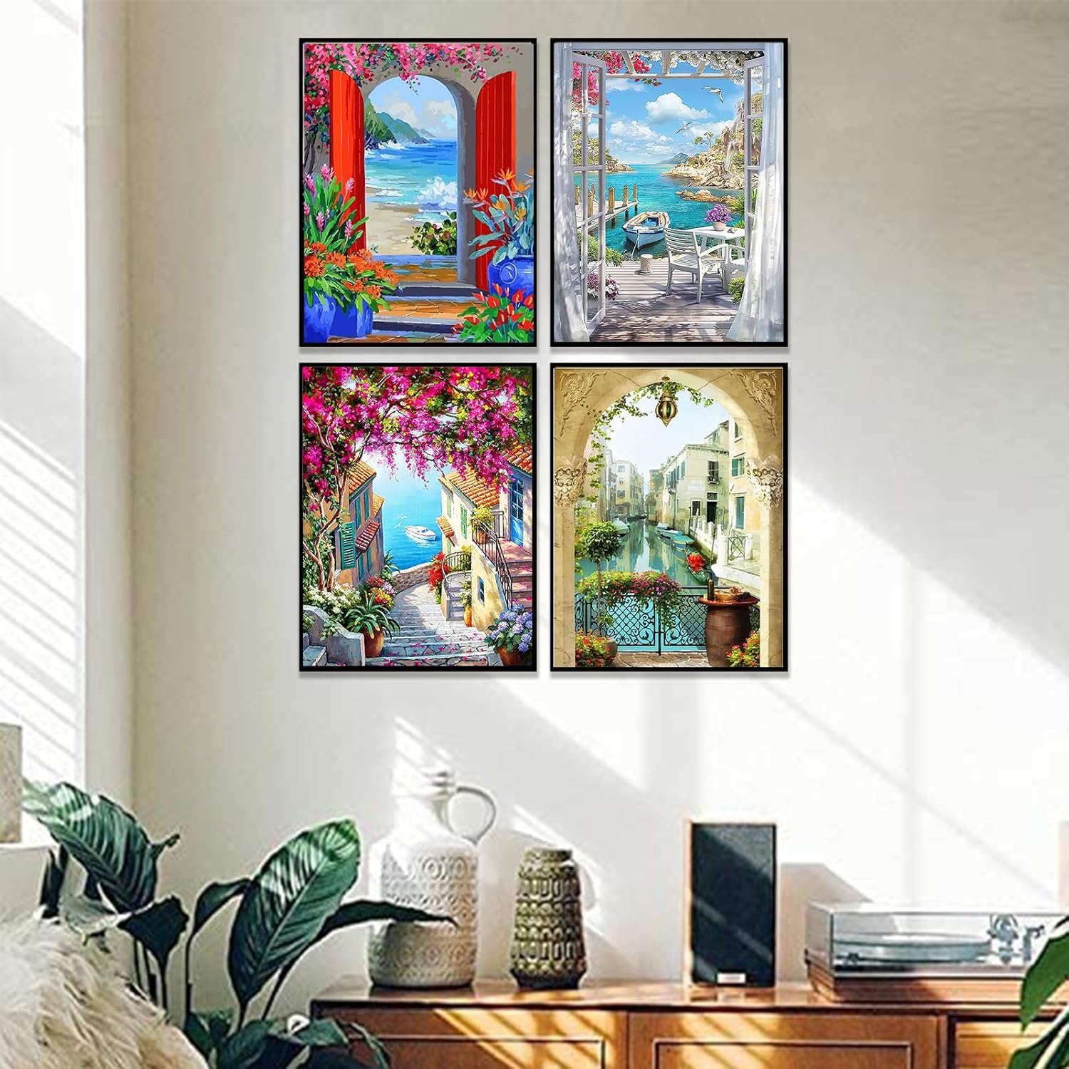 Perycomly Pintura por números para lienzo de adultos, paquete de 4 pinturas acrílicas de 16 x 20 pulgadas para puertas por números, kit de pintura