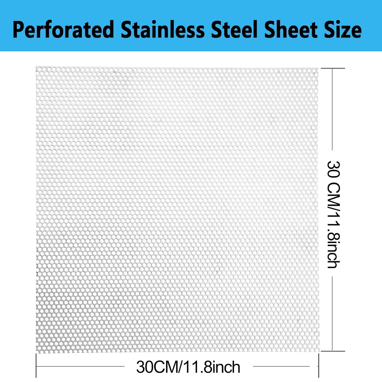 Hoja de metal perforada – Hoja de acero inoxidable perforada, hoja preforada de acero inoxidable de 11.8 x 11.8 pulgadas, agujero de 0.14 pulgadas,