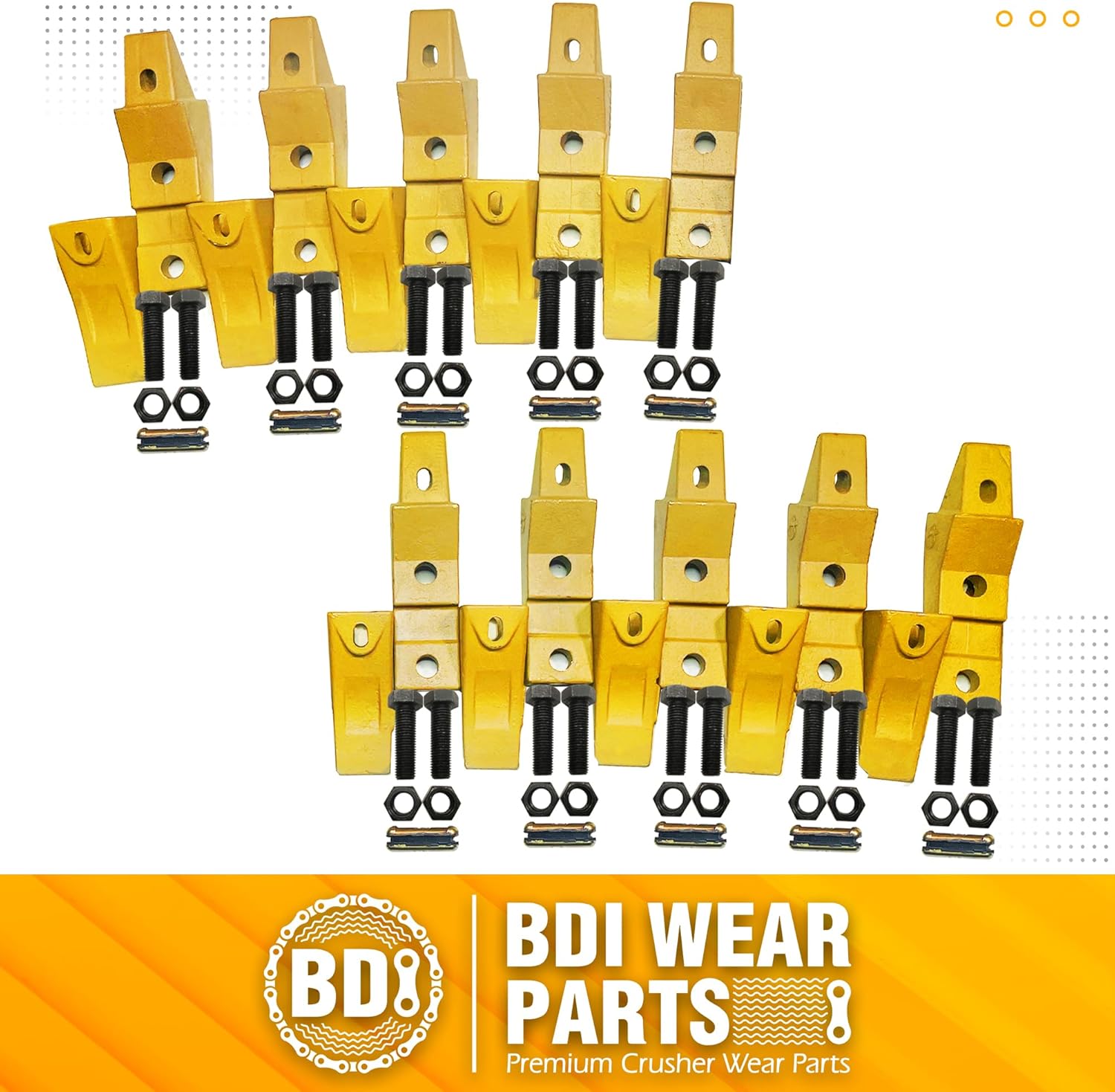 BDI Wear Parts 6737322Y, ensamblaje Bobcat estilo cubo dientes 6737325  adaptador 6737324  pasador flexible 6737326 perno y tuerca (10 juegos)