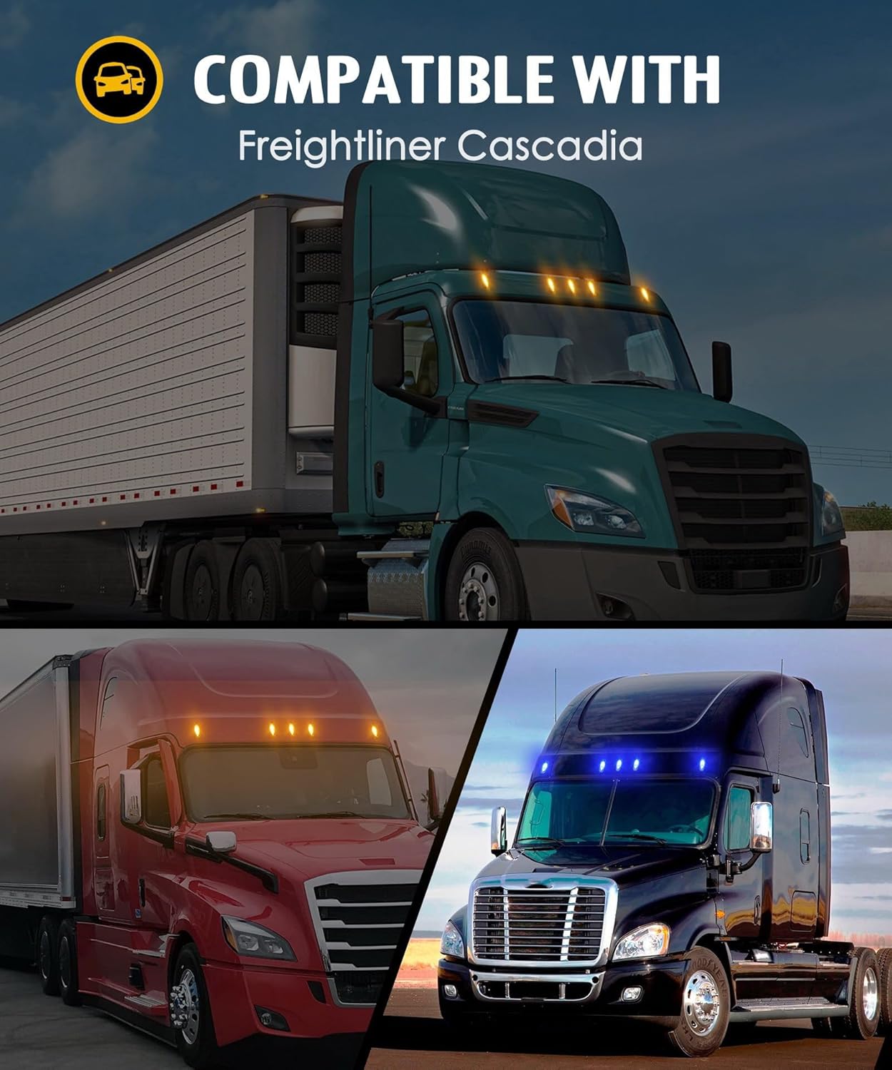 Partsam Luz de cabina, 5 piezas de luz LED transparente de doble color para techo de correr, repuesto para Freightliner Cascadia luces de