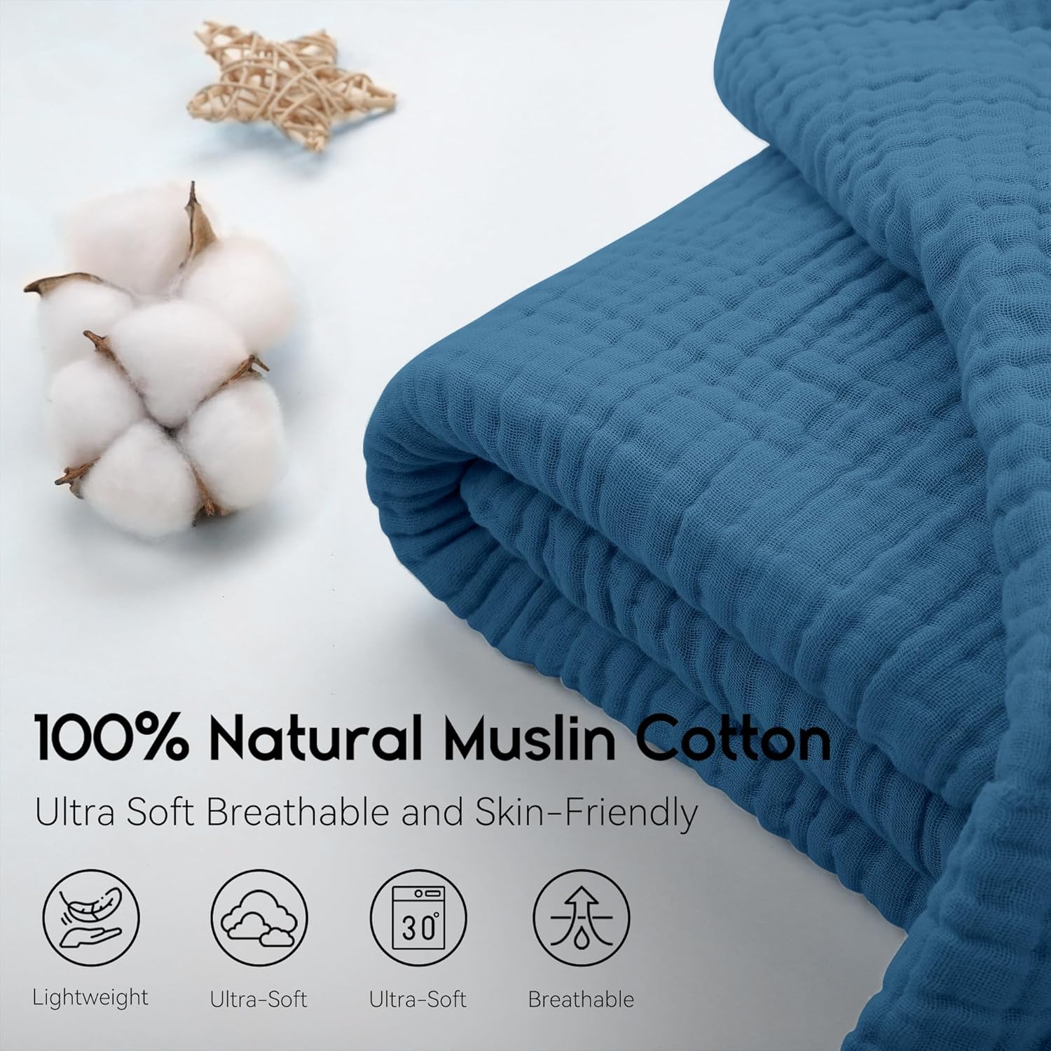 Yoofoss Manta de muselina 100% algodón, manta de verano, tamaño individual grande de 60 x 80 pulgadas, para cama, sofá, manta de gasa de 6 capas