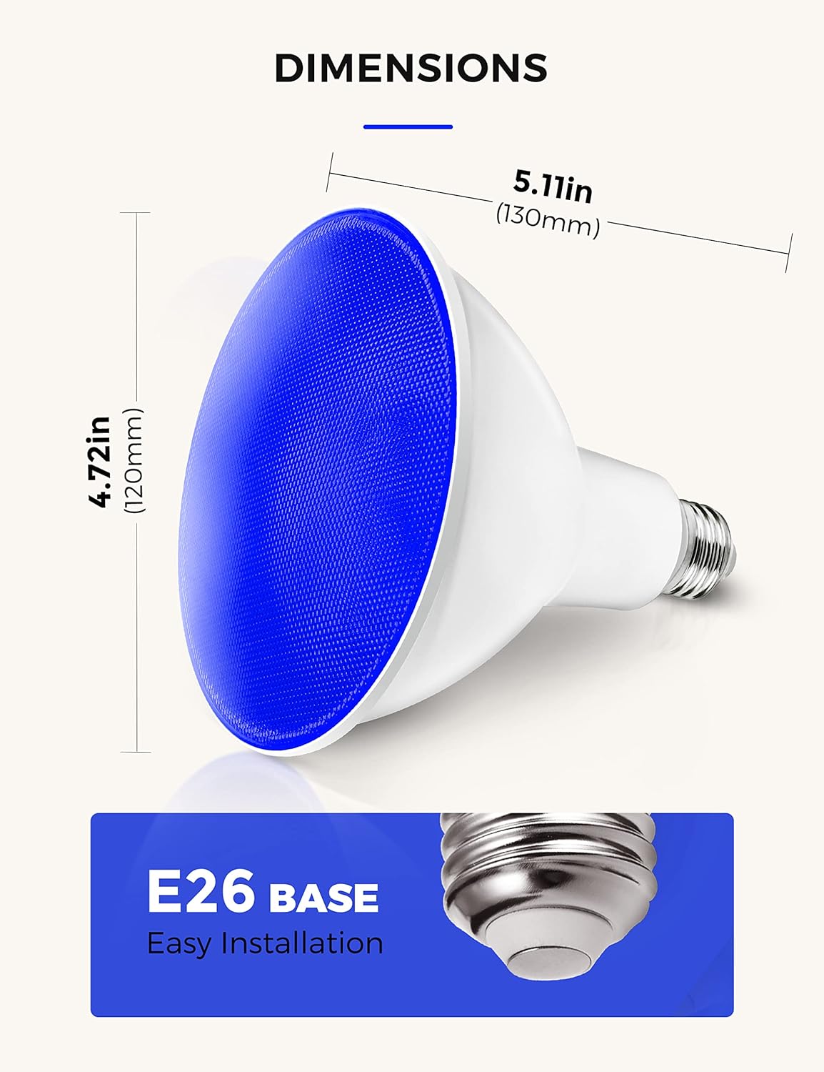 LOHAS PAR38 Bombillas de luz de inundación azul, luz de inundación LED azul marino de Navidad para exteriores, equivalente a 120 W, regulable,