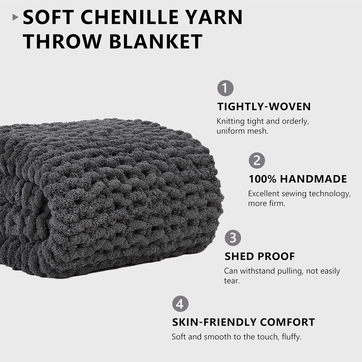 L’AGRATY Manta de punto grueso  Manta suave y gruesa de 50 x 60 pulgadas 100 % tejida a mano de chenil para sofá, manta grande de punto trenzado