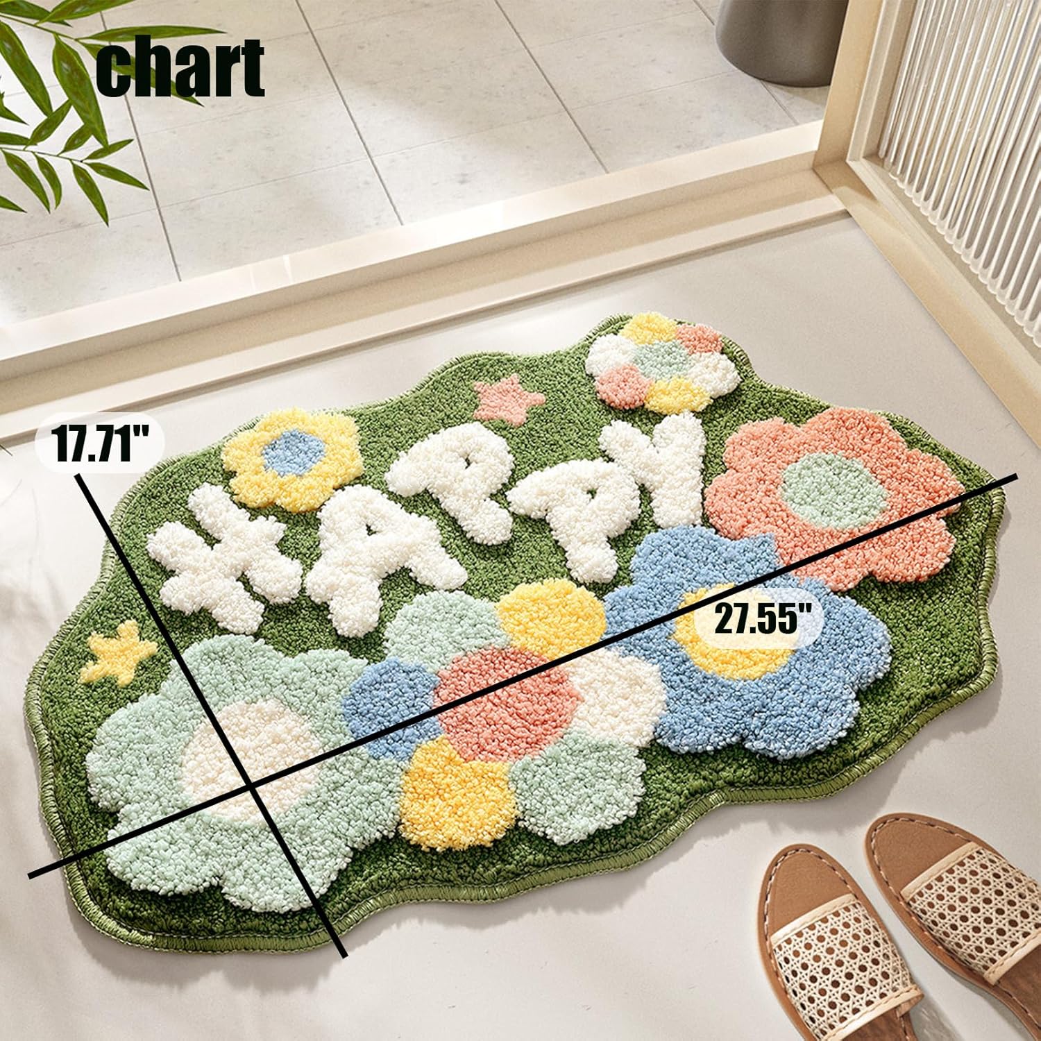 Alfombra de baño de musgo, alfombra de baño con diseño de bosque de flores felices, esponjosa, suave, antideslizante, duradera, con forma de planta