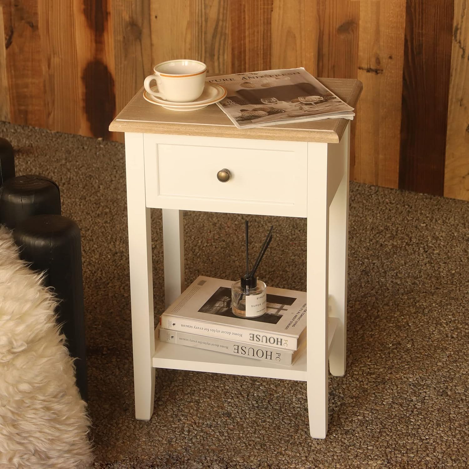 MaxSmeo Mesita de noche de granja, mesita de noche blanca con almacenamiento, mesita de noche moderna de madera, mesas auxiliares para sala de