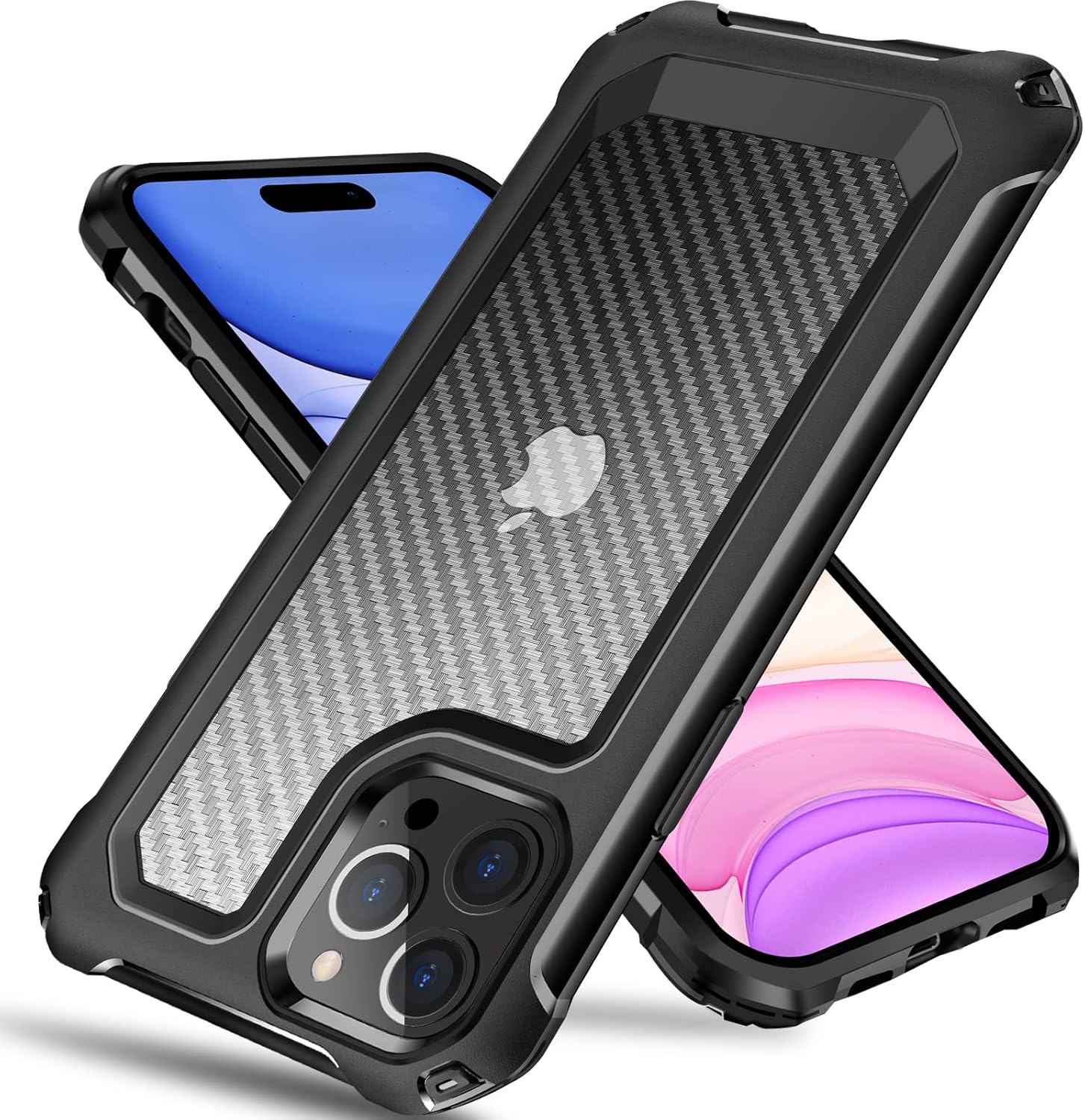 Tuerdan Funda para iPhone 14 Pro Max, a prueba de golpes de grado militar, parte trasera de fibra de carbono duro, marco de parachoques de TPU