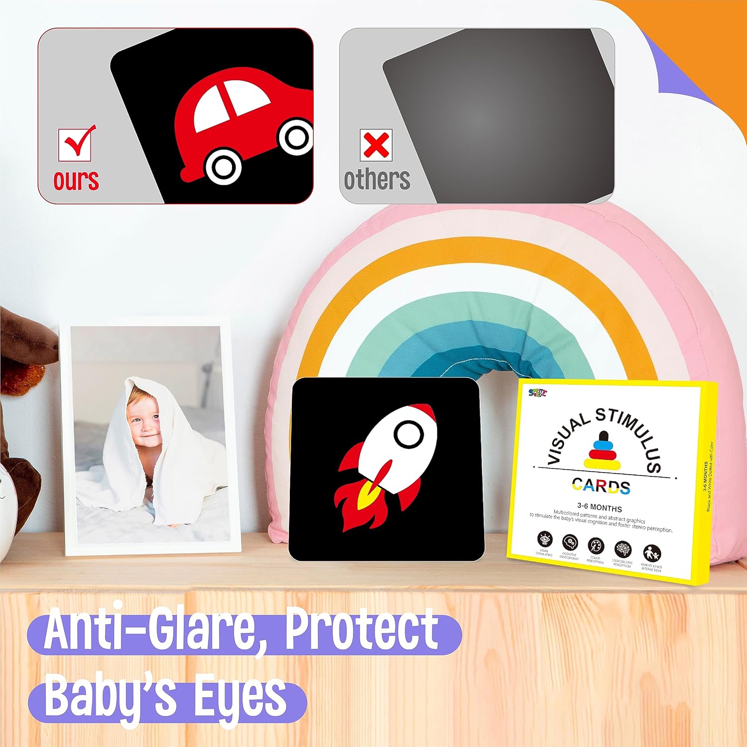 50 páginas coloridas tarjetas de estímulo visual para bebé, 25 tarjetas codificadas por colores de alto contraste, juguetes sensoriales educativos
