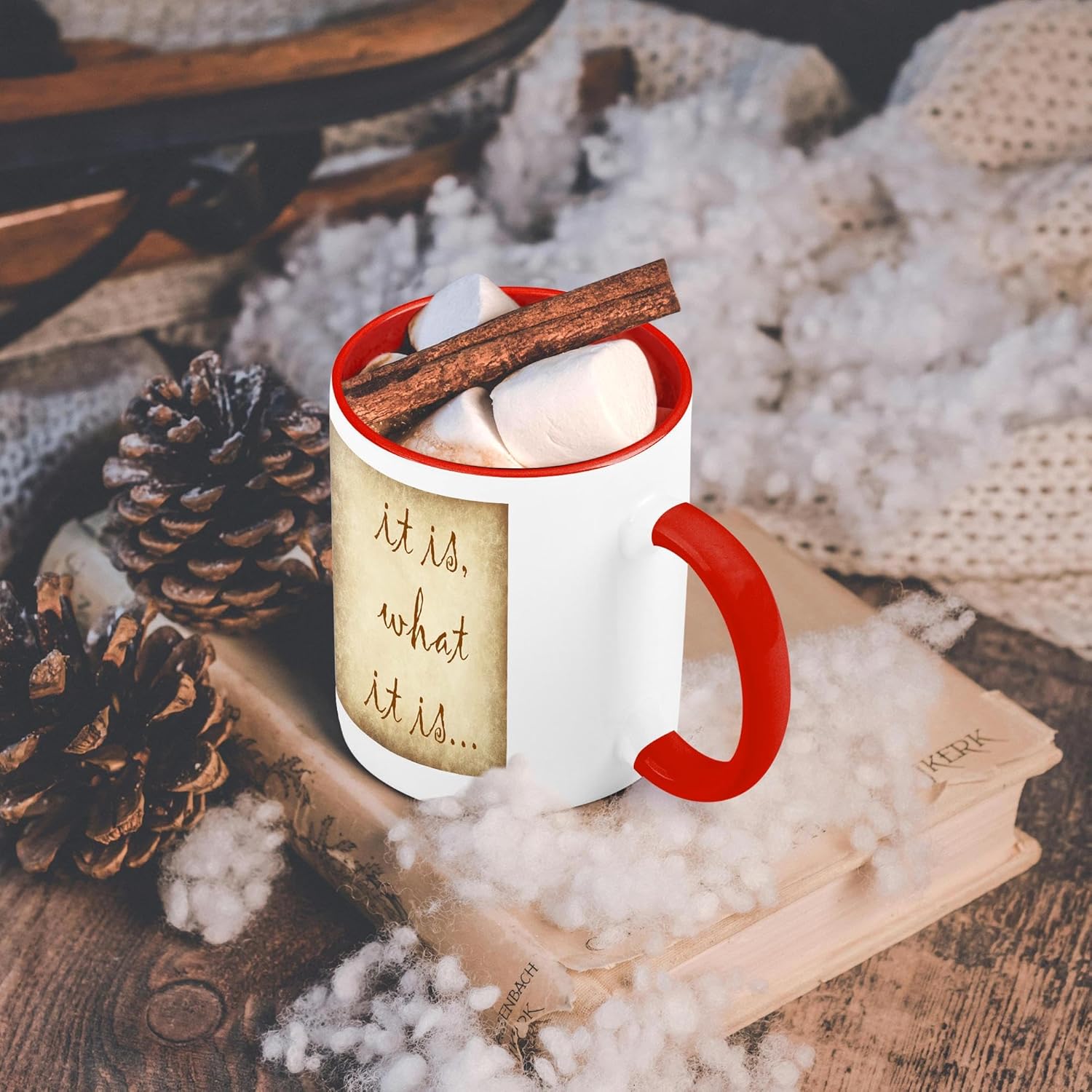 3dRose Taza de cerámica con texto en inglés “It is what it es”, 11 oz, rojoblanco