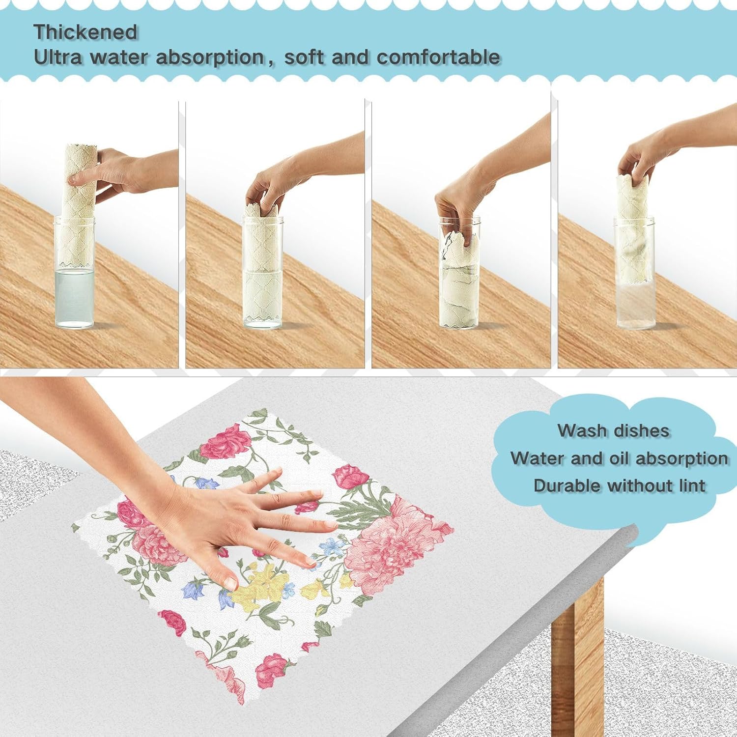FRODOTGV Floral Bouquet Flowers Rose Soft Decor Microfiber Towels for Kitchen Quick Dry 6 Pack Tea Cup Kitchen Towels for Bathroom Coffee