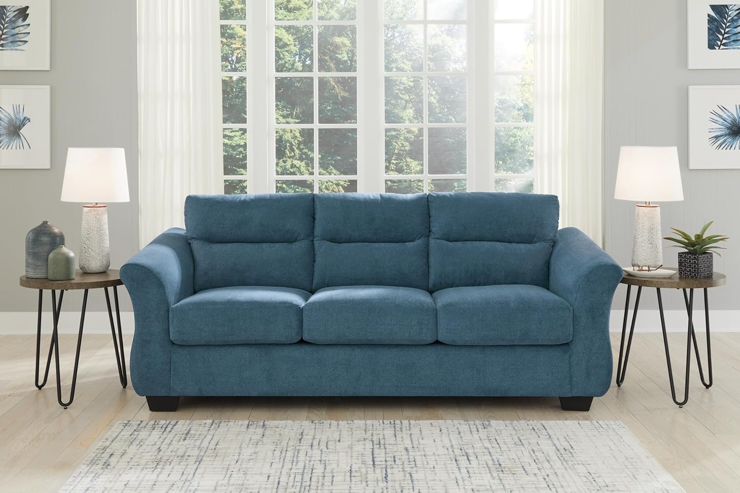 Signature Design by Ashley Miravel – Sofá cama contemporáneo 2 en 1 con colchón plegable de espuma viscoelástica, tamaño Queen, color azul