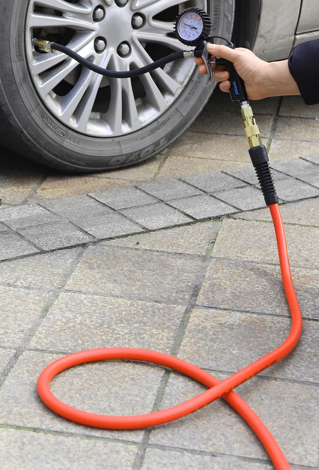 YOTOO Manguera de aire de 38 pulgadas x 10 pies, manguera híbrida de compresor de aire de 300 PSI, resistente, ligera, resistente a las torceduras,