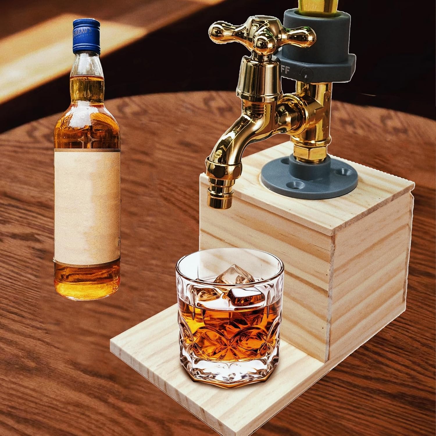 Dispensador de alcohol, dispensador de botellas de licor, diseño único de madera con soporte en forma de grifo, accesorios de alcohol, regalo ideal