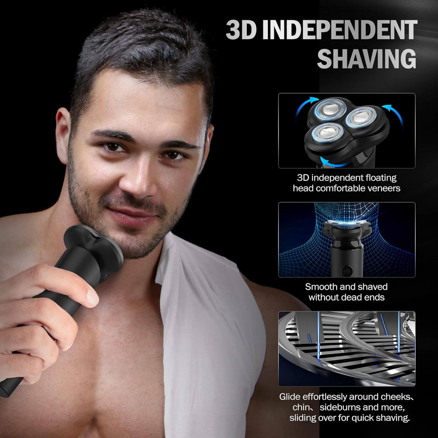 Afeitadora eléctrica para la cara de los hombres, afeitadora giratoria recargable 3D, rasuradora eléctrica antipellizcos para afeitarse la cara,
