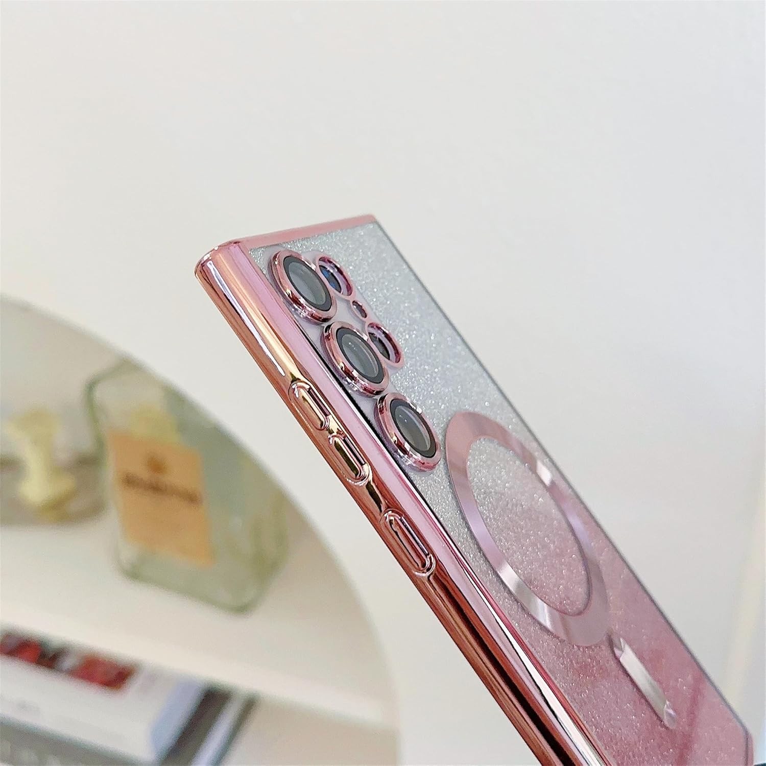 Funda magnética para Samsung Galaxy S23 ultra transparente, compatible con MagSafe galvanizada, bonita brillantina, antideslizante, resistente a los