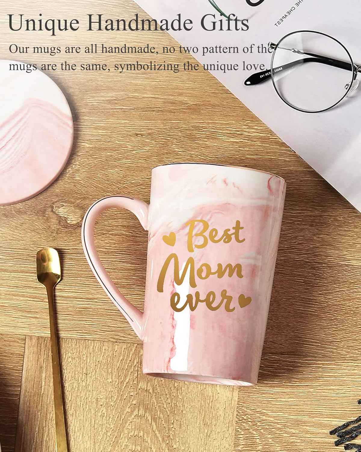 Taza de café con texto en inglés “Best Mom Ever”, regalos para el Día de la Madre para mamá por hija e hijo, 14 onzas líquidas (13.5 fl oz) taza de