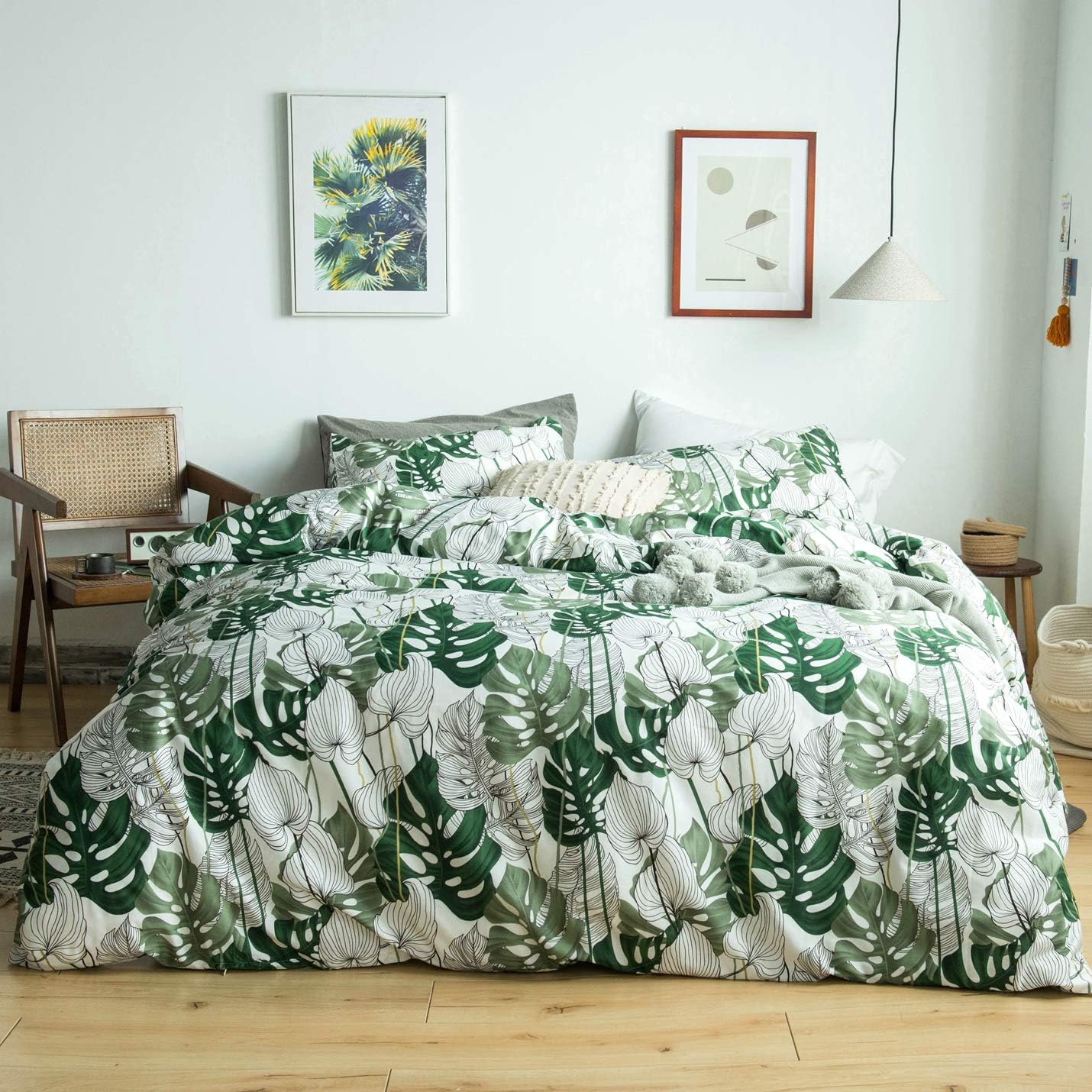YuHeGuoJi – Juego de cama de 3 piezas, 100% algodón, diseño moderno impreso, 1 funda de edredón con cierre de cremallera y tiras de esquina, 2