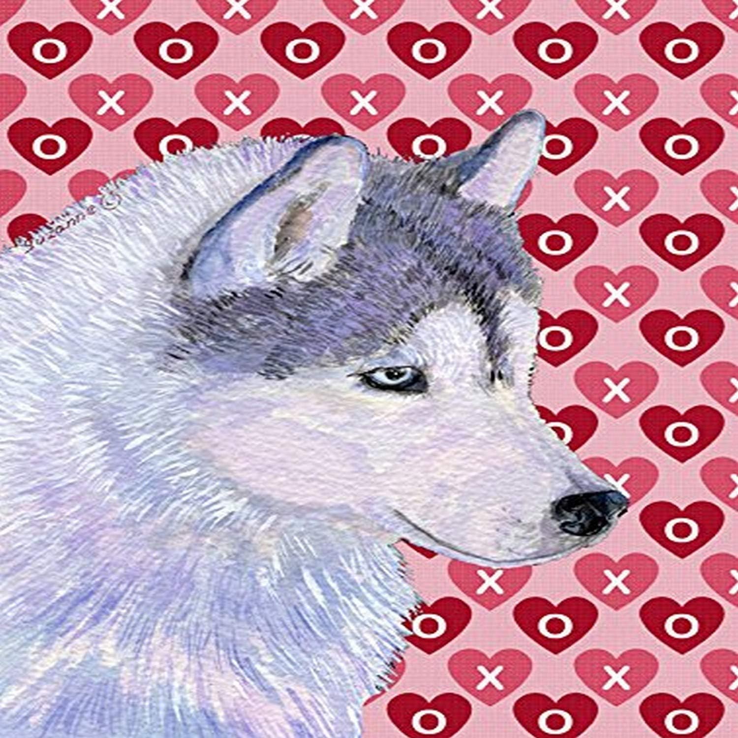 Caroline’s Treasures SS4464GF Bandera de jardín con corazones de Husky siberiano Love Love para el día de San Valentín, bandera decorativa para