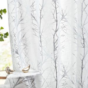 FMFUNCTEX Cortinas metálicas con ojales para dormitorio, sala de estar, 54 pulgadas, estampado de árbol blanco y plata metálico, cortinas FMFUNCTEX Cortinas metálicas con ojales para dormitorio, sala de estar, 54 pulgadas, estampado de árbol blanco y plata metálico, cortinas