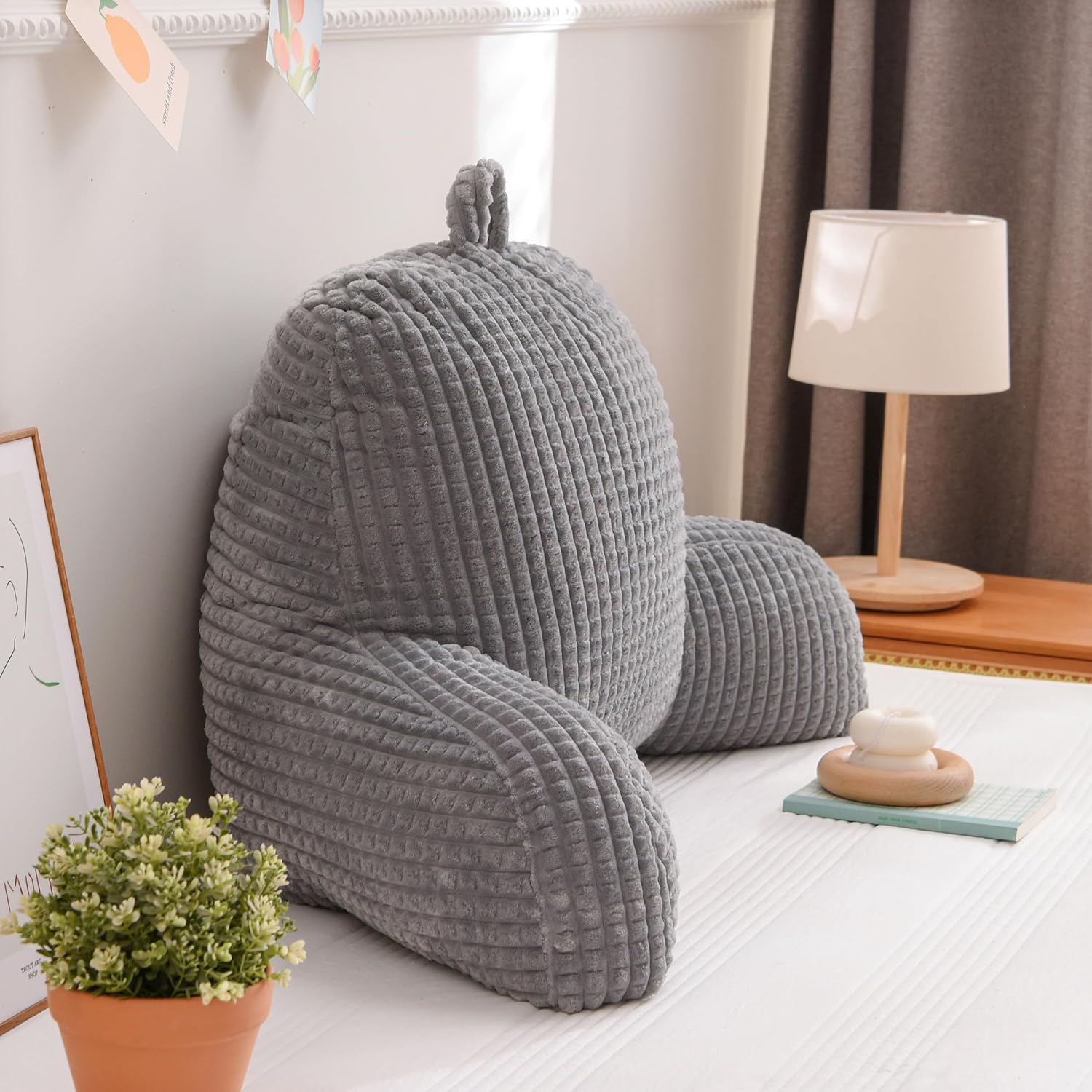 Btargot Almohada de lectura para cama con cuña grande para adultos con respaldo y brazos  Soporte de espalda para sentarse en la cama gris, tamaño