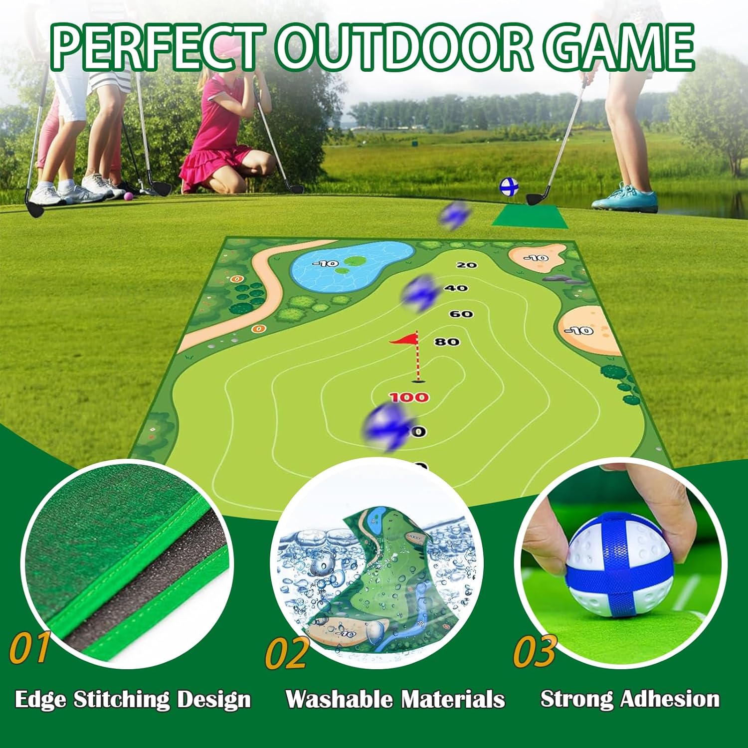 Alfombrilla de juego de astillado de golf, juegos de chips, juego de golf de práctica pegajosa para adultos y niños, para interiores y exteriores,