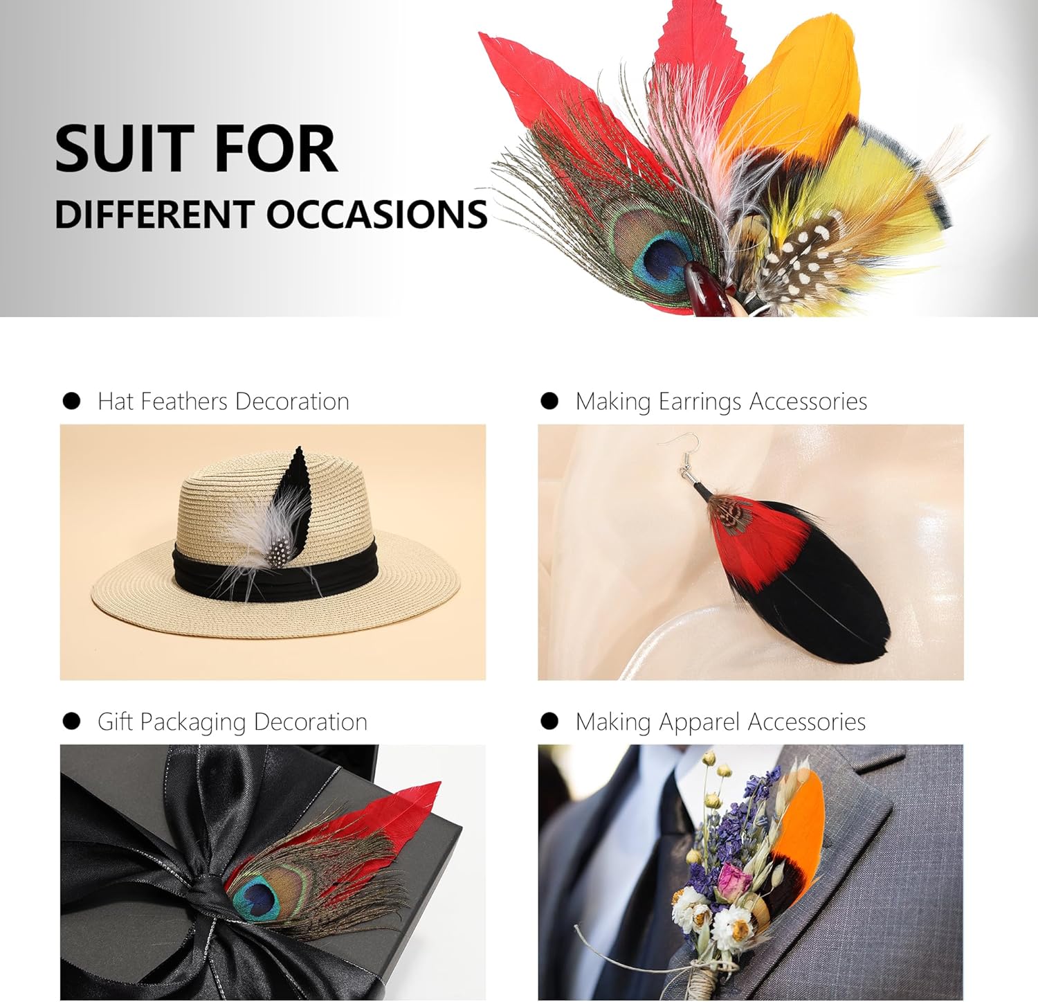 Plumas de sombrero 20 estilos surtidos de plumas para sombreros Fedora, accesorios coloridos de plumas reales para hombres y mujeres