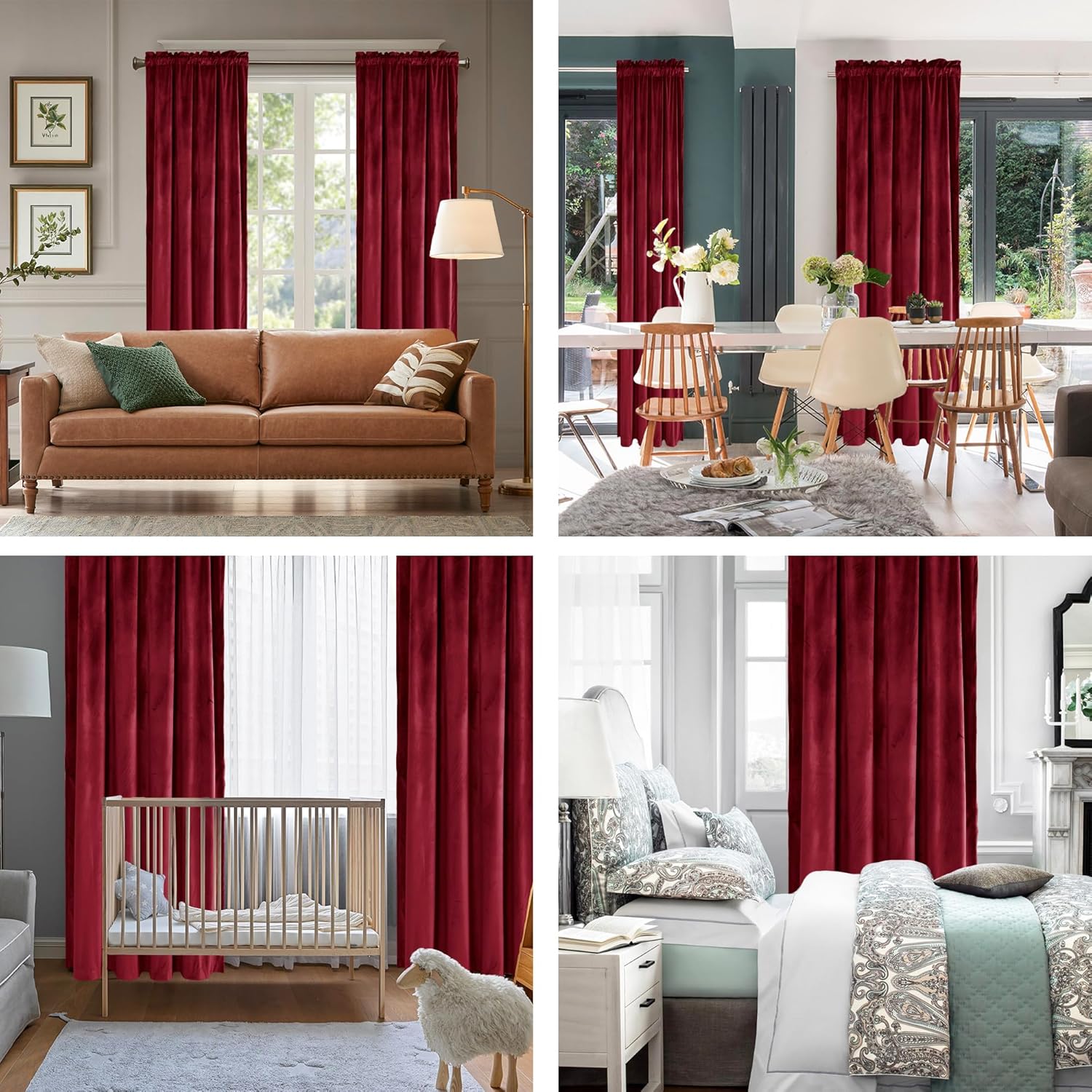 Hiasan Cortinas opacas de terciopelo rojo de 84 pulgadas, con aislamiento térmico y suaves, para dormitorio, sala de estar, oscurecimiento de la