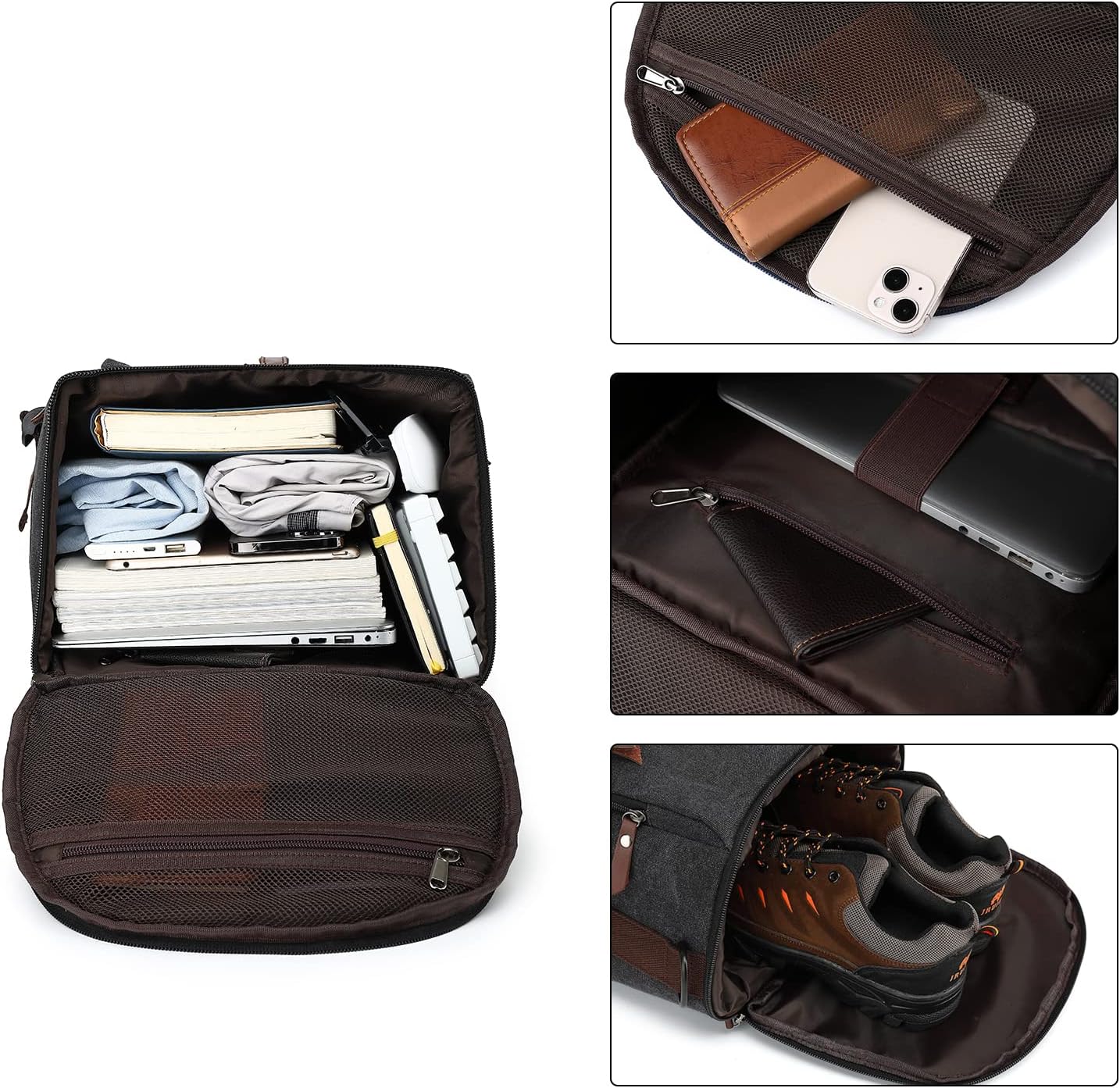 Gym Duffle Bag Backpack 4-Way Vintage canvas with Shoes Compartment for travel Sport Hiking laptop (Vintage grey) X-Large