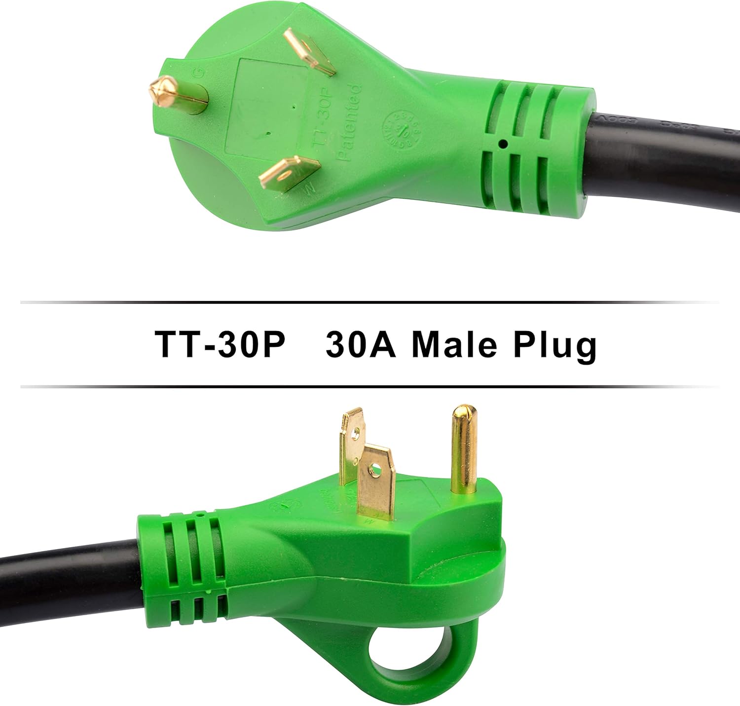 RVGUARD Cable adaptador RV Y con mango 30 Amp TT-30 macho enchufe a dos 30 Amp TT-30 hembra, verde