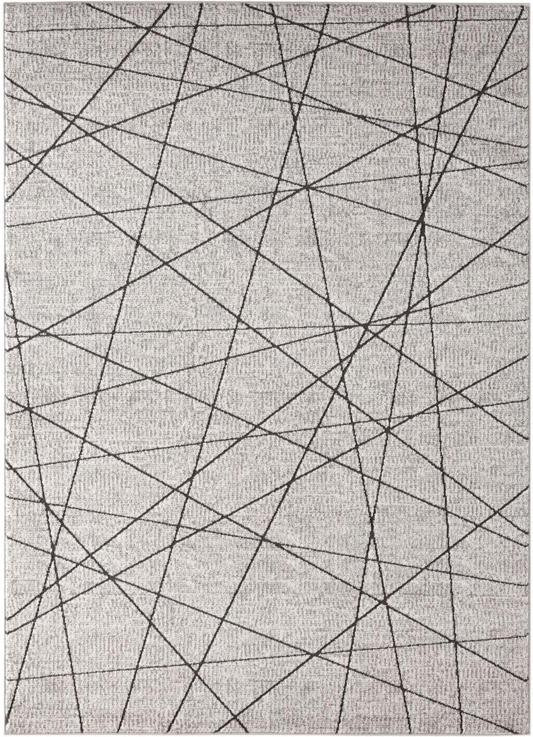 LUXE WEAVERS Alfombra de arte moderno, 5 x 7, diseño de líneas abstractas, color gris