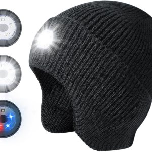Gorro con luz y orejeras, recargable por USB, gorro de invierno con luces LED, regalo Gorro con luz y orejeras, recargable por USB, gorro de invierno con luces LED, regalo